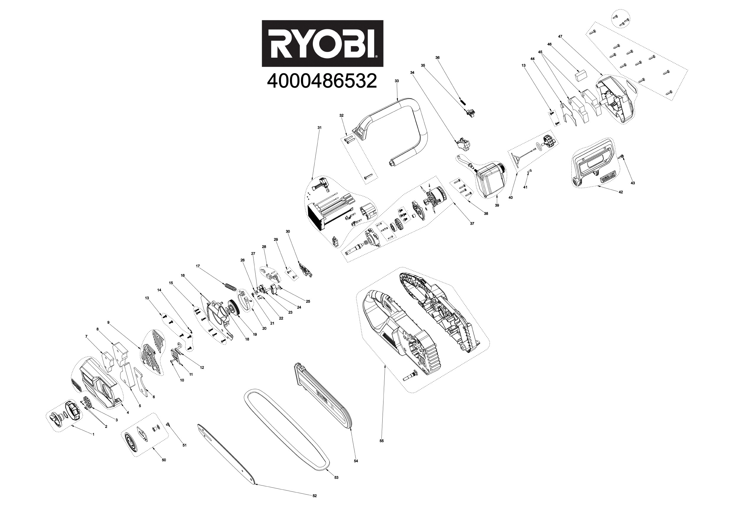Pièces détachées Tronçonneuse Ryobi RY18CSX30A - 486532