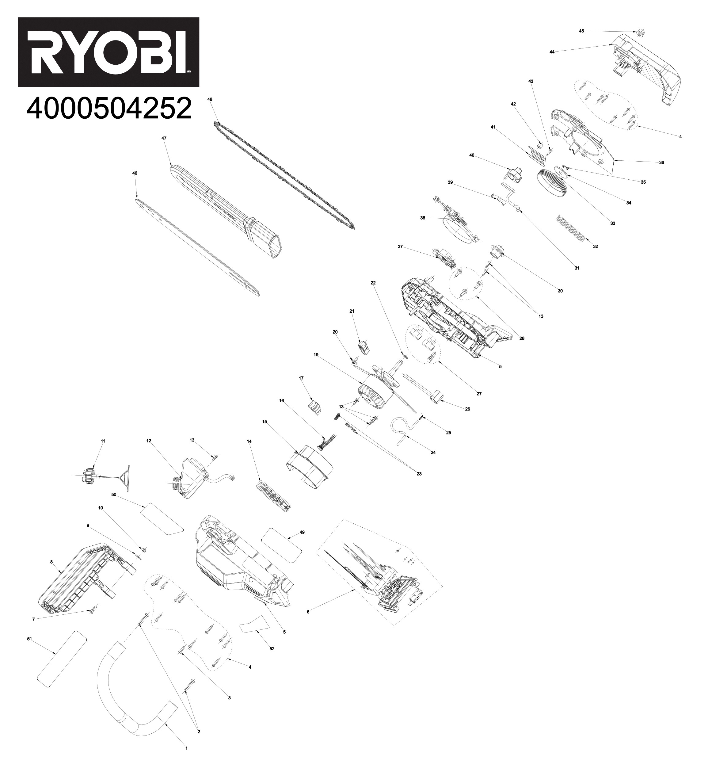 Pièces détachées Tronçonneuse Ryobi RY36THCSX30A - 504252