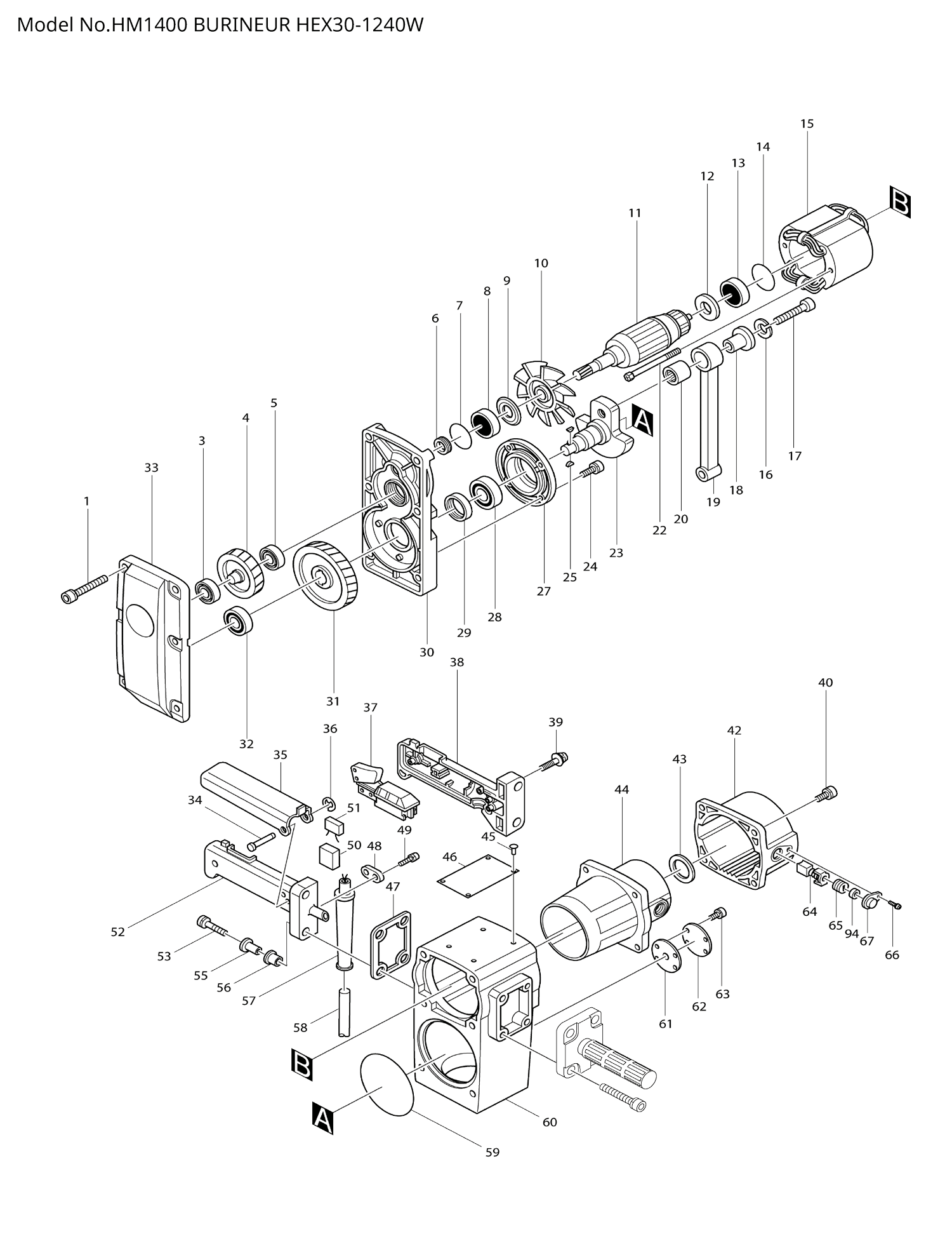 Pièces détachées marteau piqueur Makita HM1400