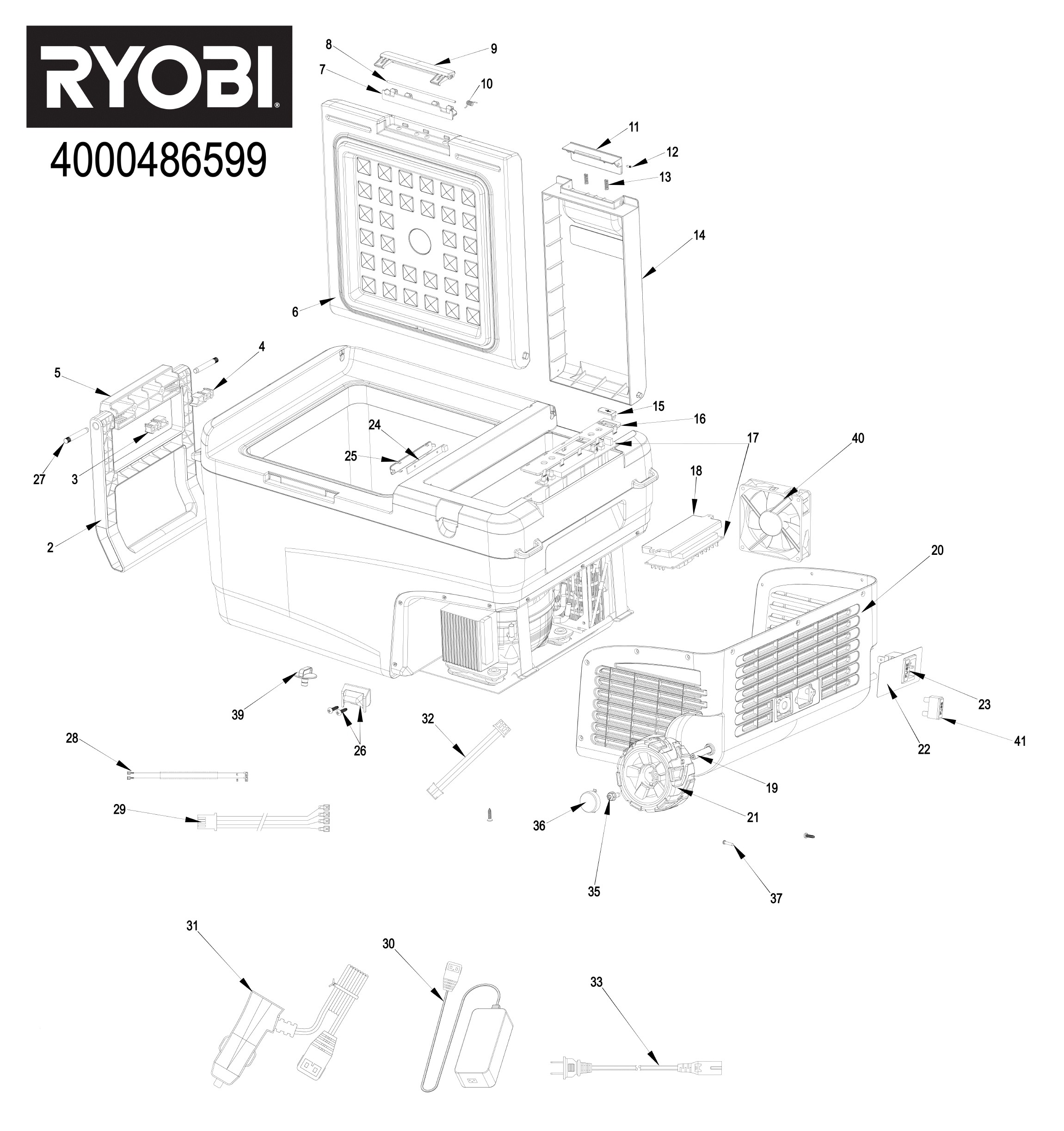 Pièces détachées Glacière 23L Ryobi RY18CB23A - 486599