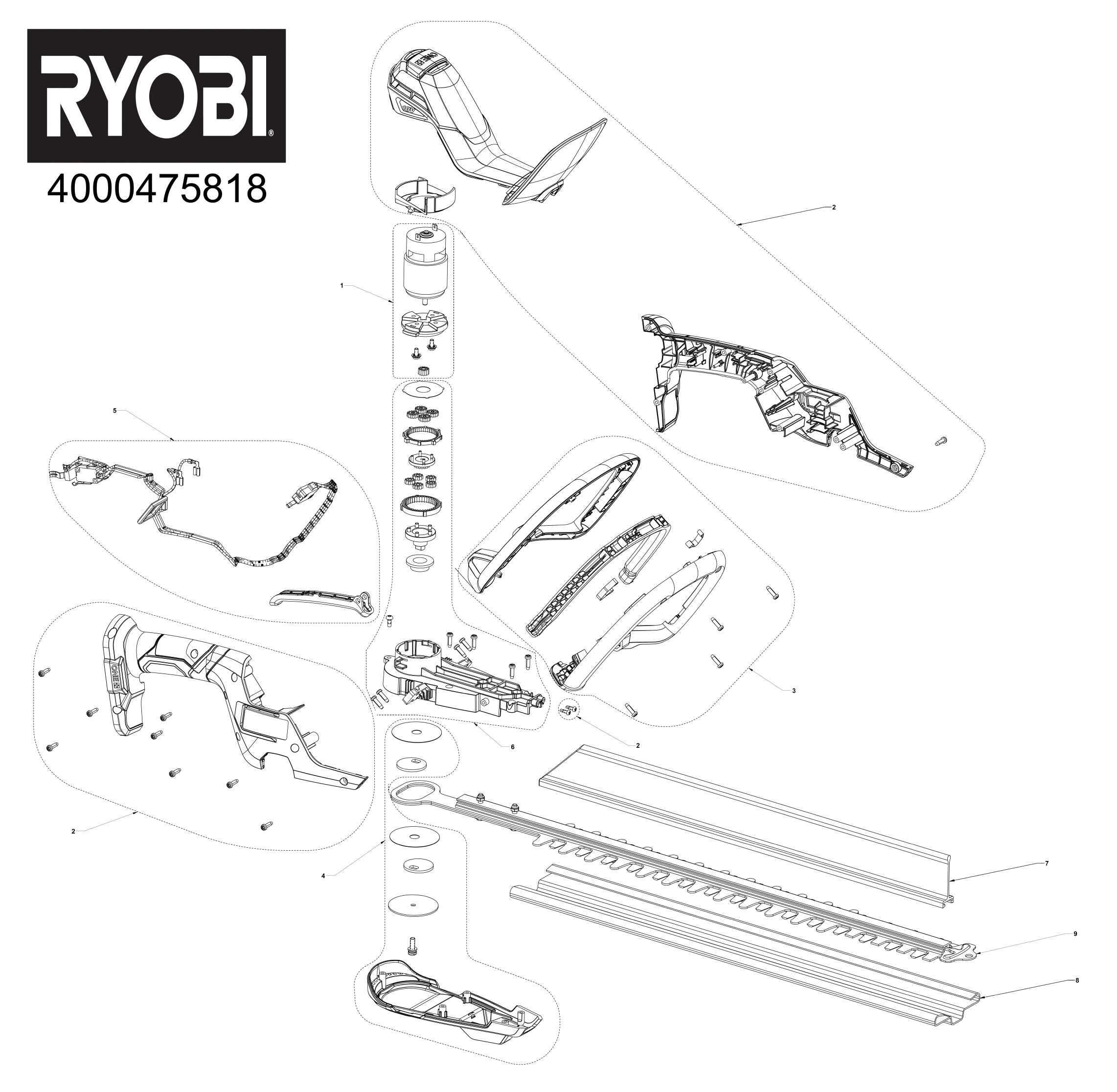 Pièces détachées Taille haie Ryobi RY18HT50A - 475818