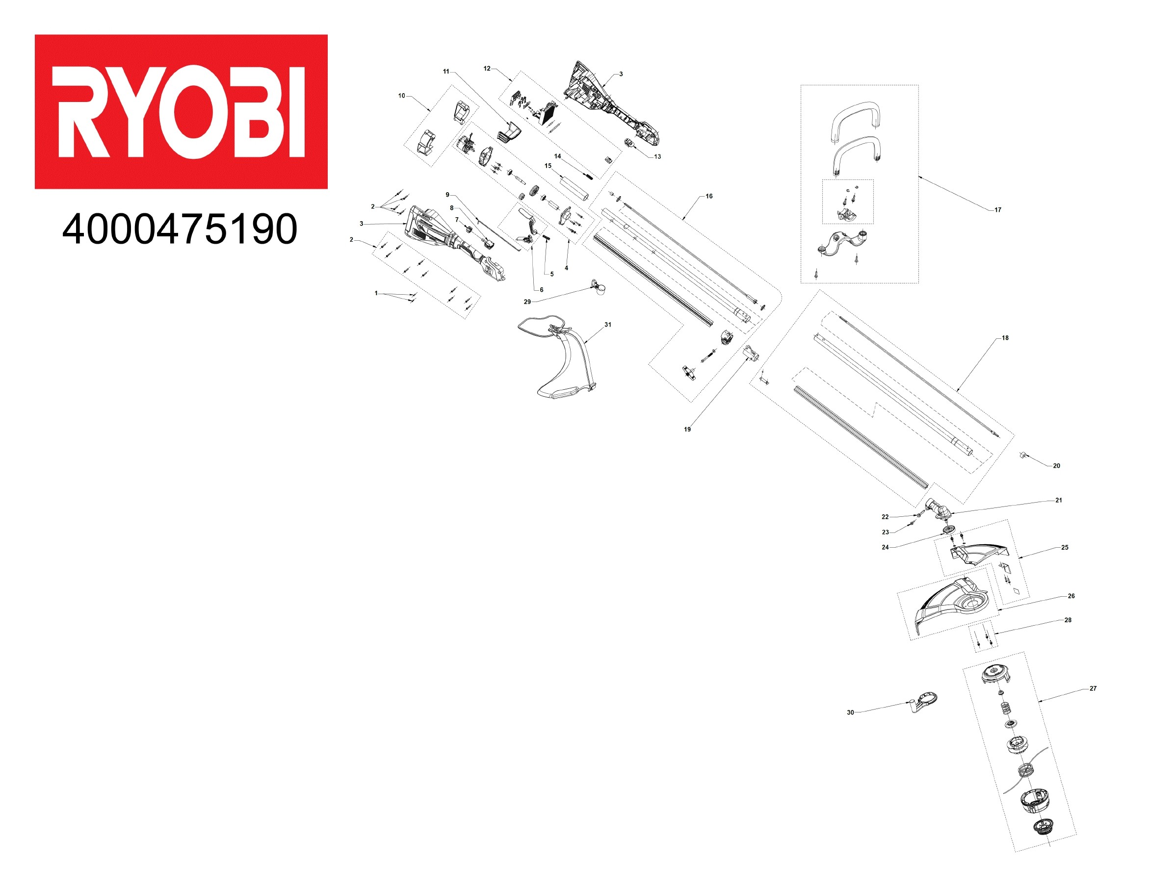 Pièces détachées Débroussailleuse Ryobi RY36ELTX33A - 475190 