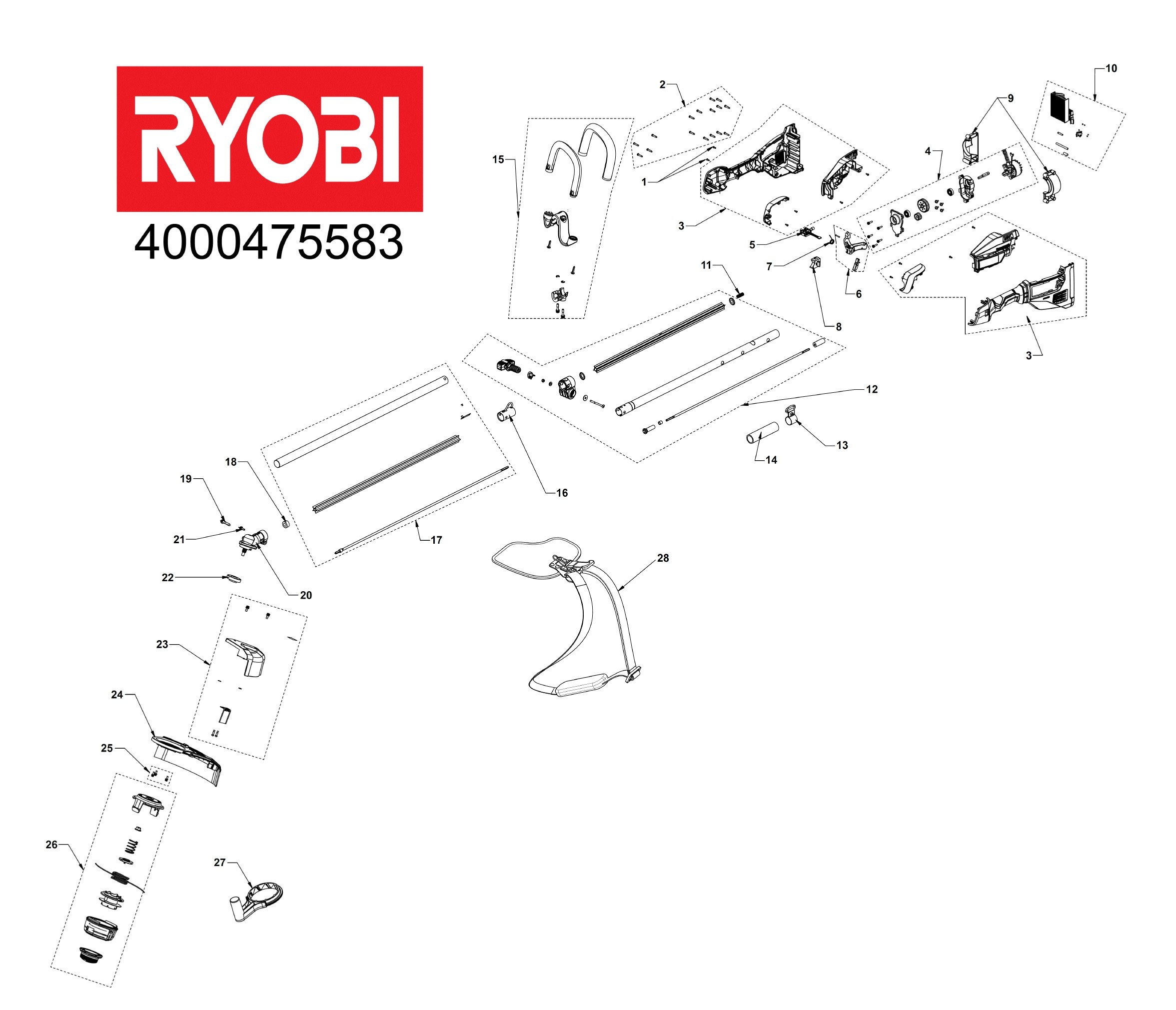 Pièces détachées Débroussailleuse Ryobi RY36ELTX33A - 475583