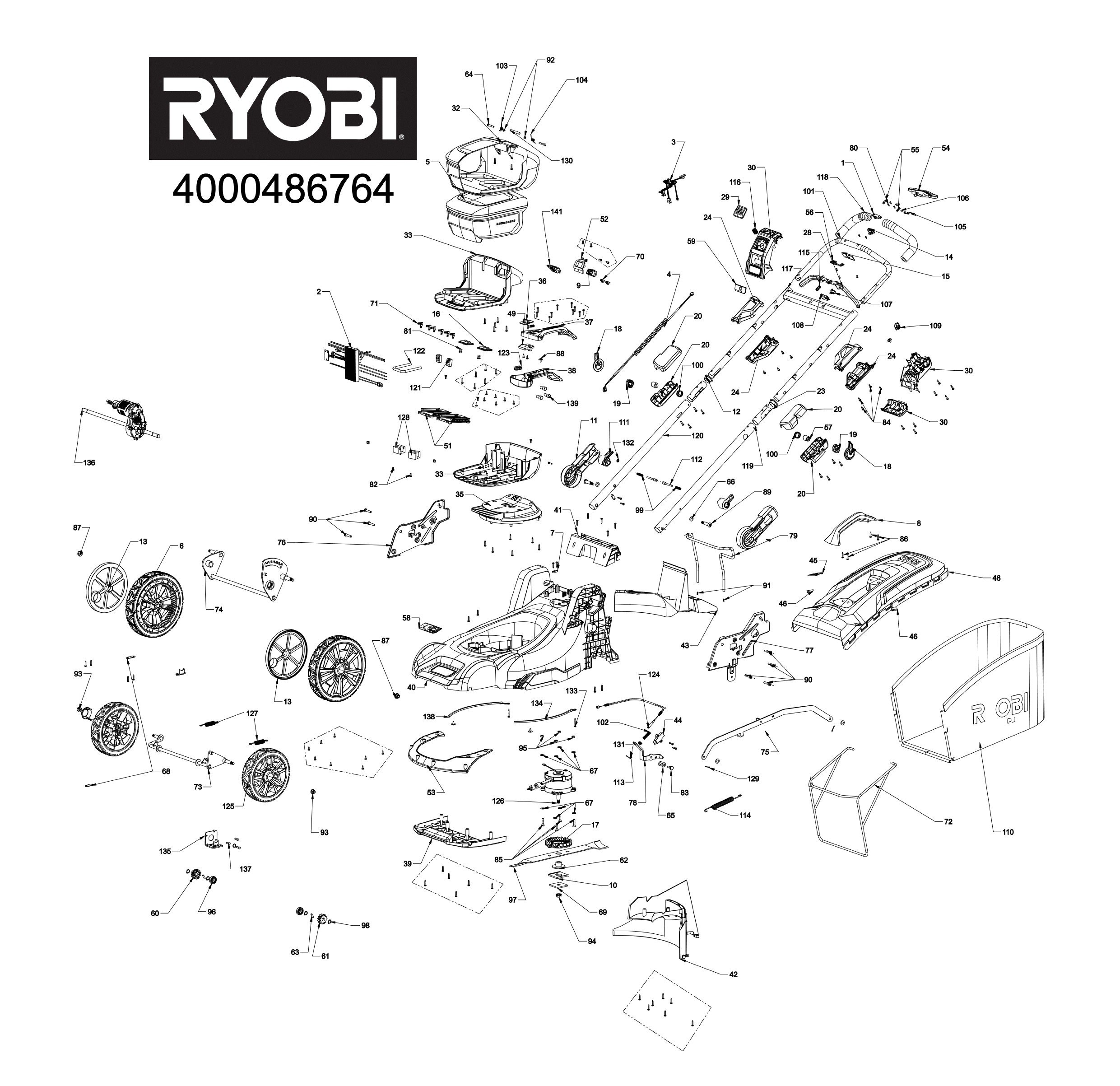 Pièces détachées Tondeuse Ryobi RY36LMXSP46A-150 - 486764