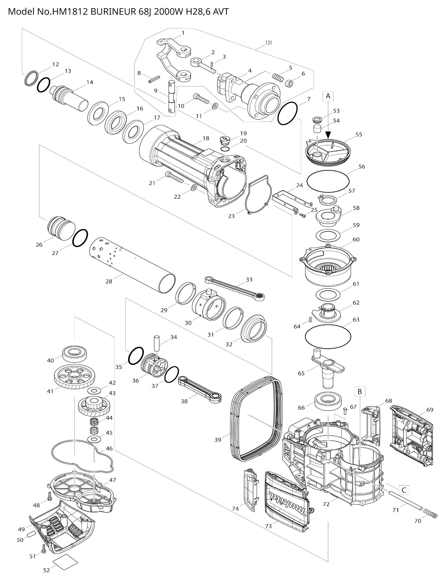Pièces détachées marteau piqueur Makita HM1812