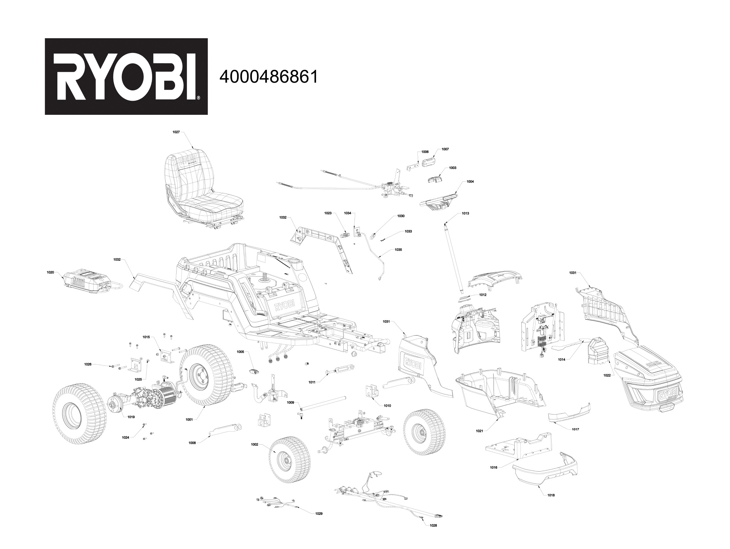 Pièces détachées Tracteur tondeuse Ryobi RY72TMX107-210 - 486861