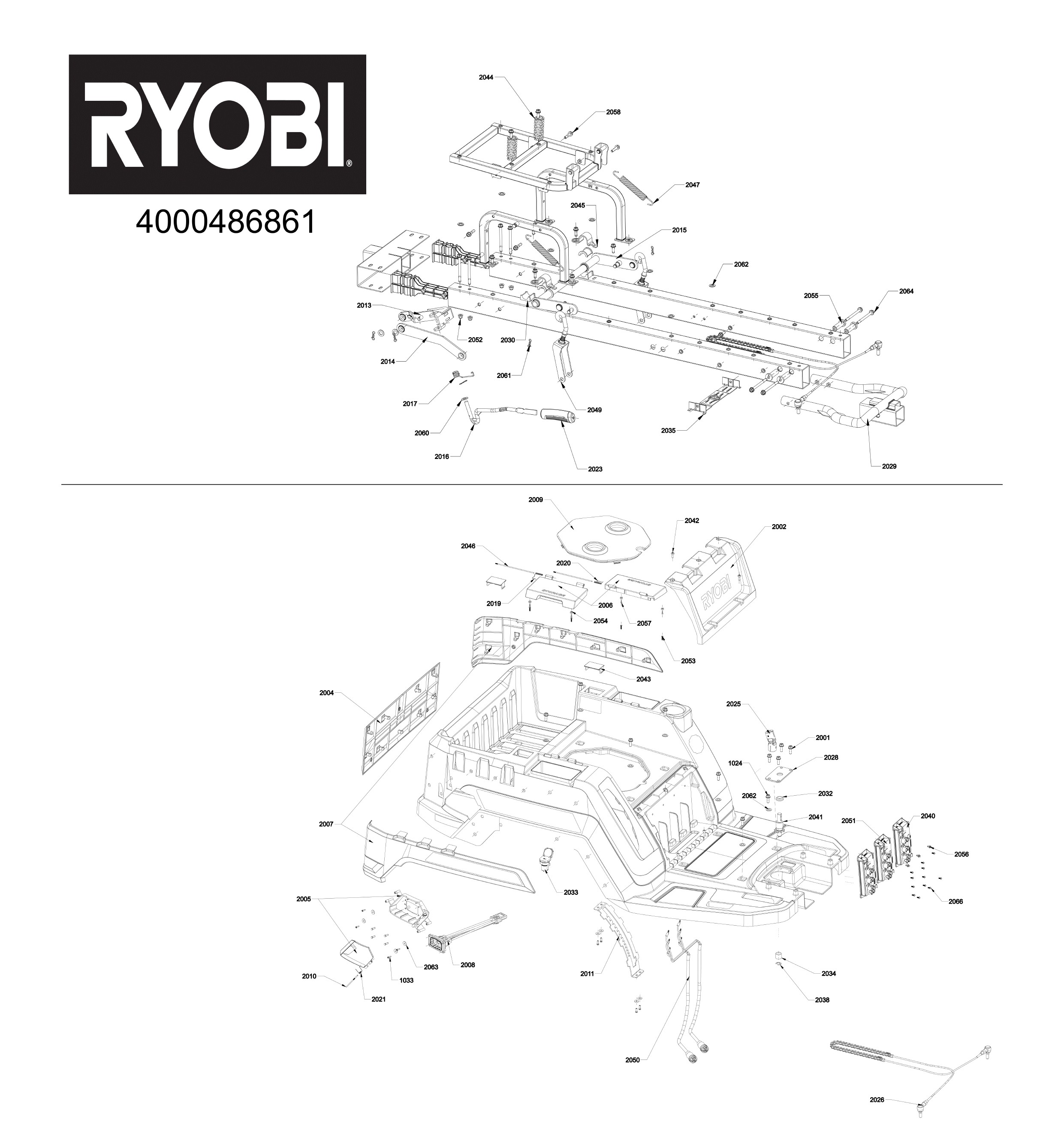 Pièces détachées Tracteur tondeuse Ryobi RY72TMX107-210 - 486861