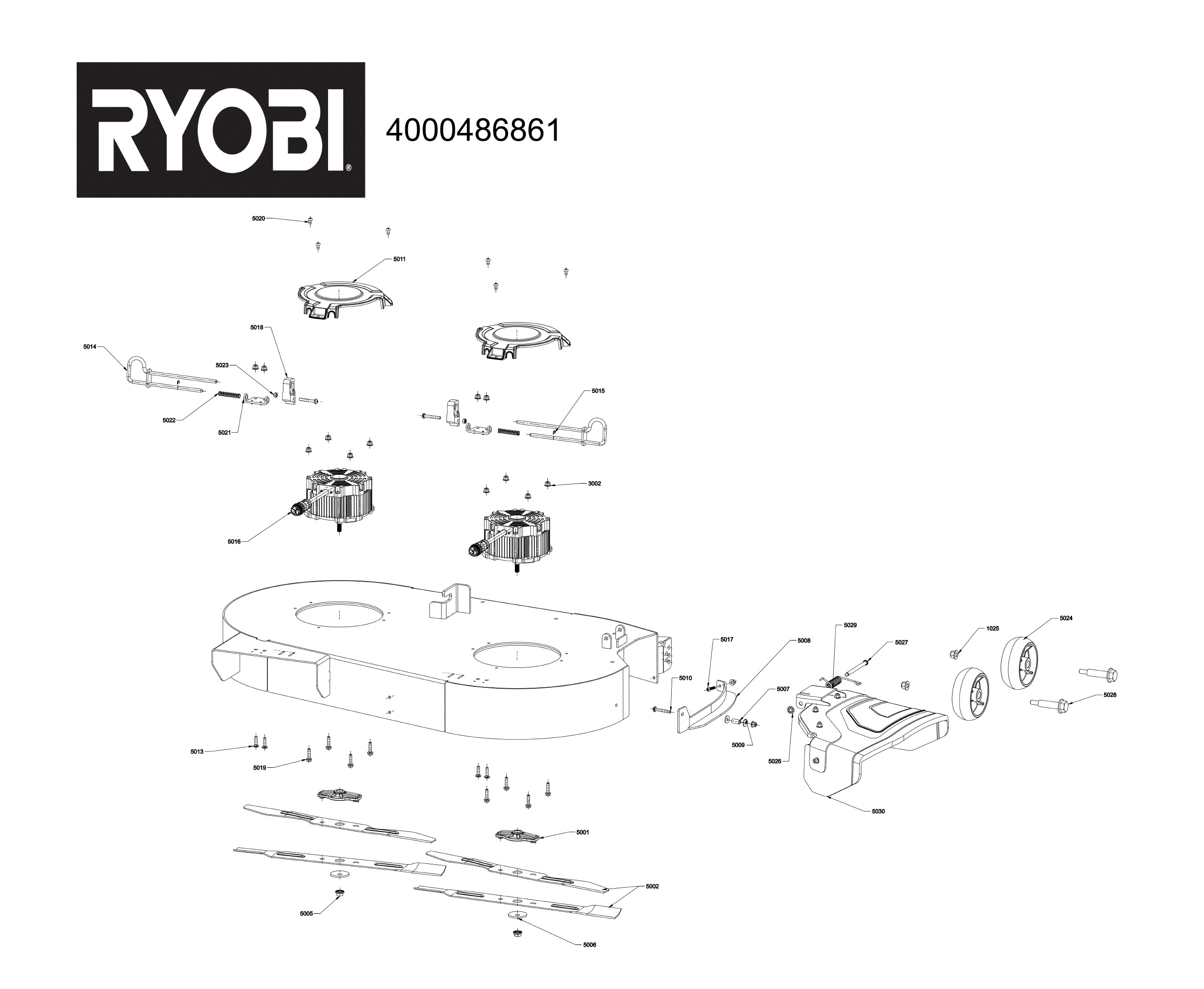 Pièces détachées Tracteur tondeuse Ryobi RY72TMX107-210 - 486861