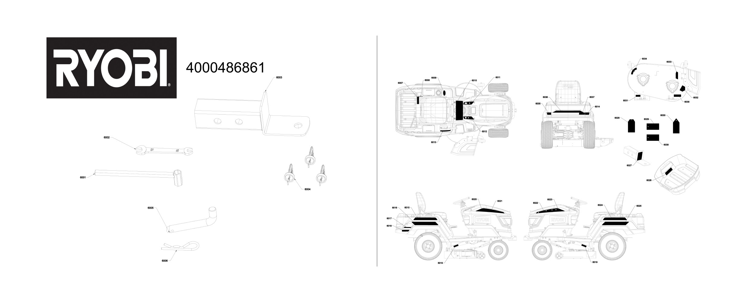 Pièces détachées Tracteur tondeuse Ryobi RY72TMX107-210 - 486861