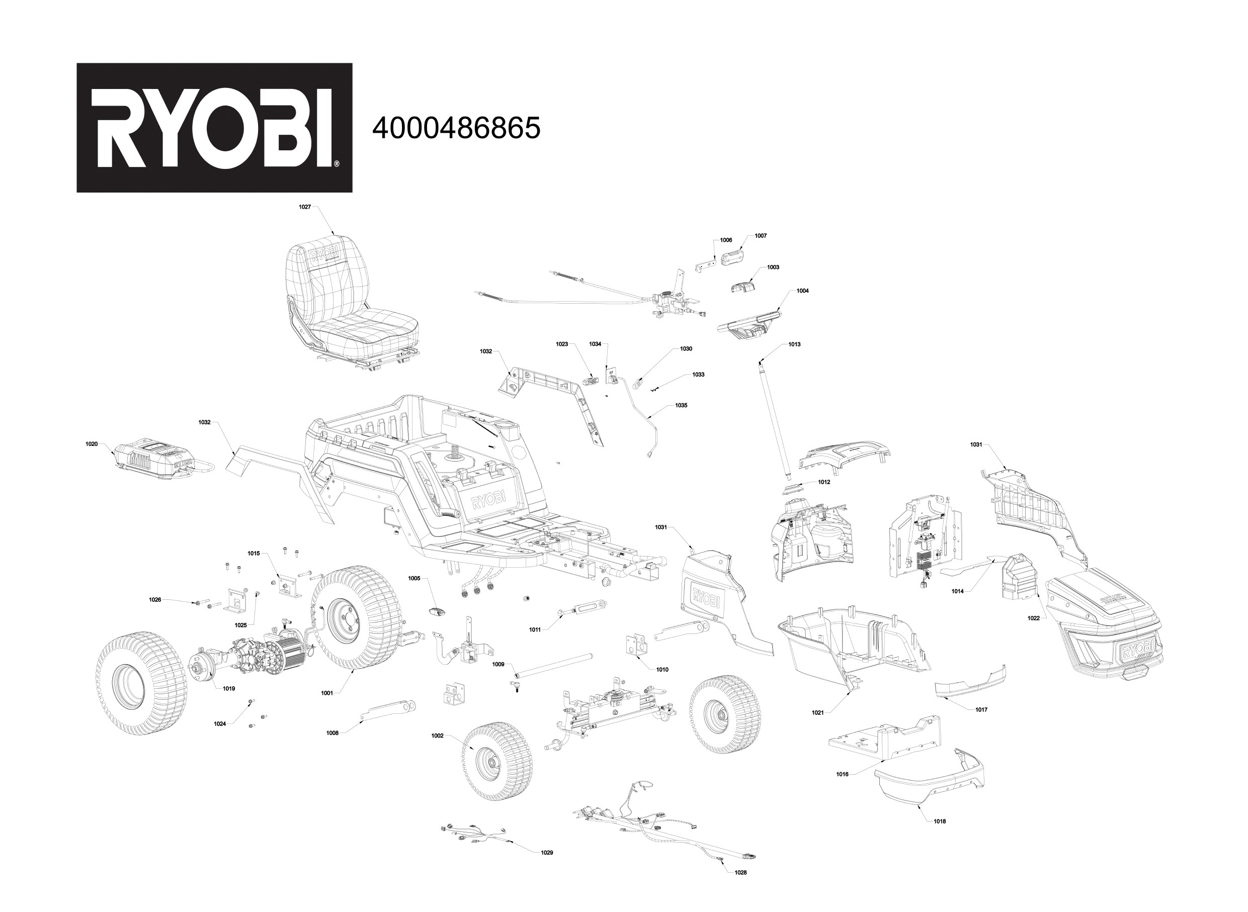 Pièces détachées Tracteur tondeuse Ryobi RY72TMX117-310 - 486865