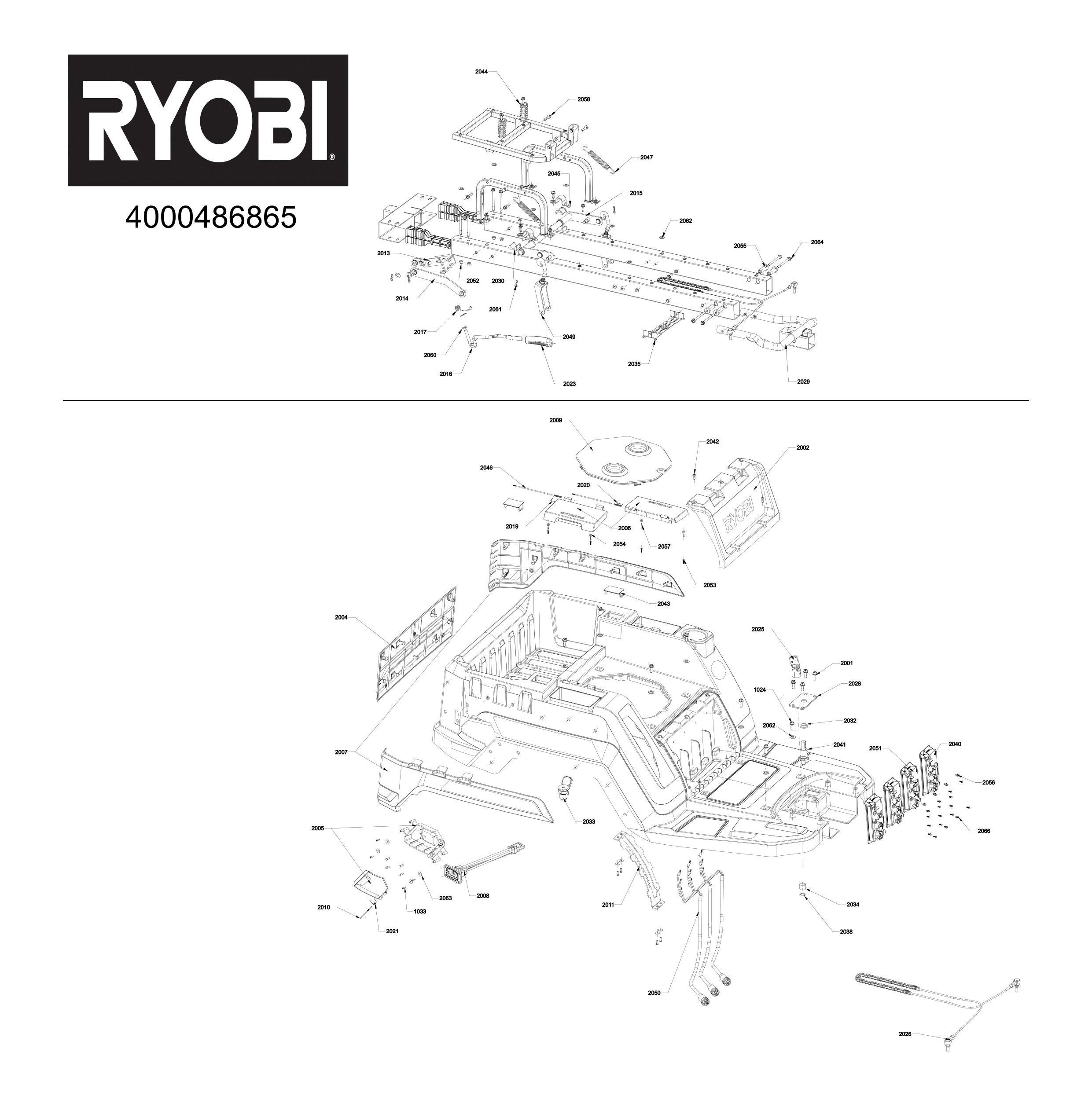 Pièces détachées Tracteur tondeuse Ryobi RY72TMX117-310 - 486865