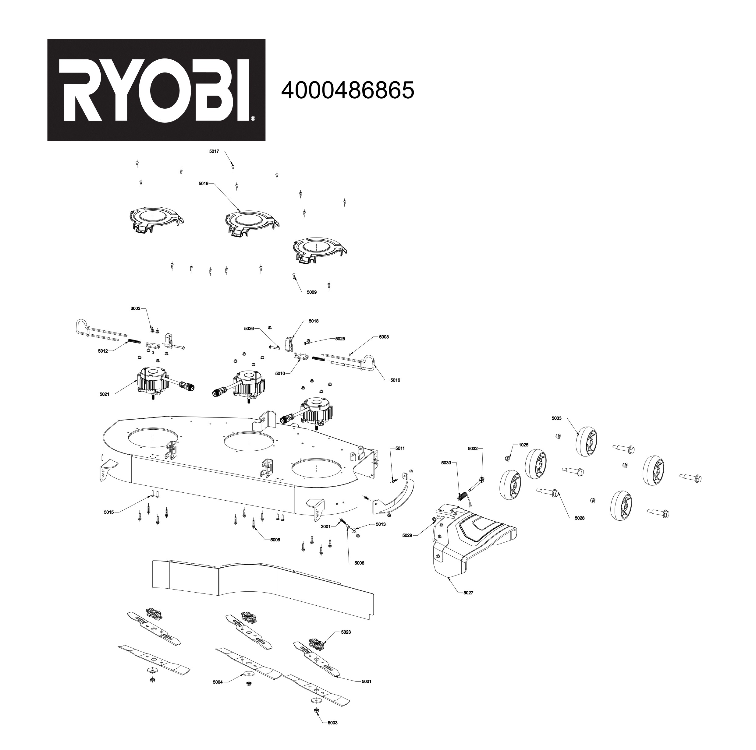 Pièces détachées Tracteur tondeuse Ryobi RY72TMX117-310 - 486865
