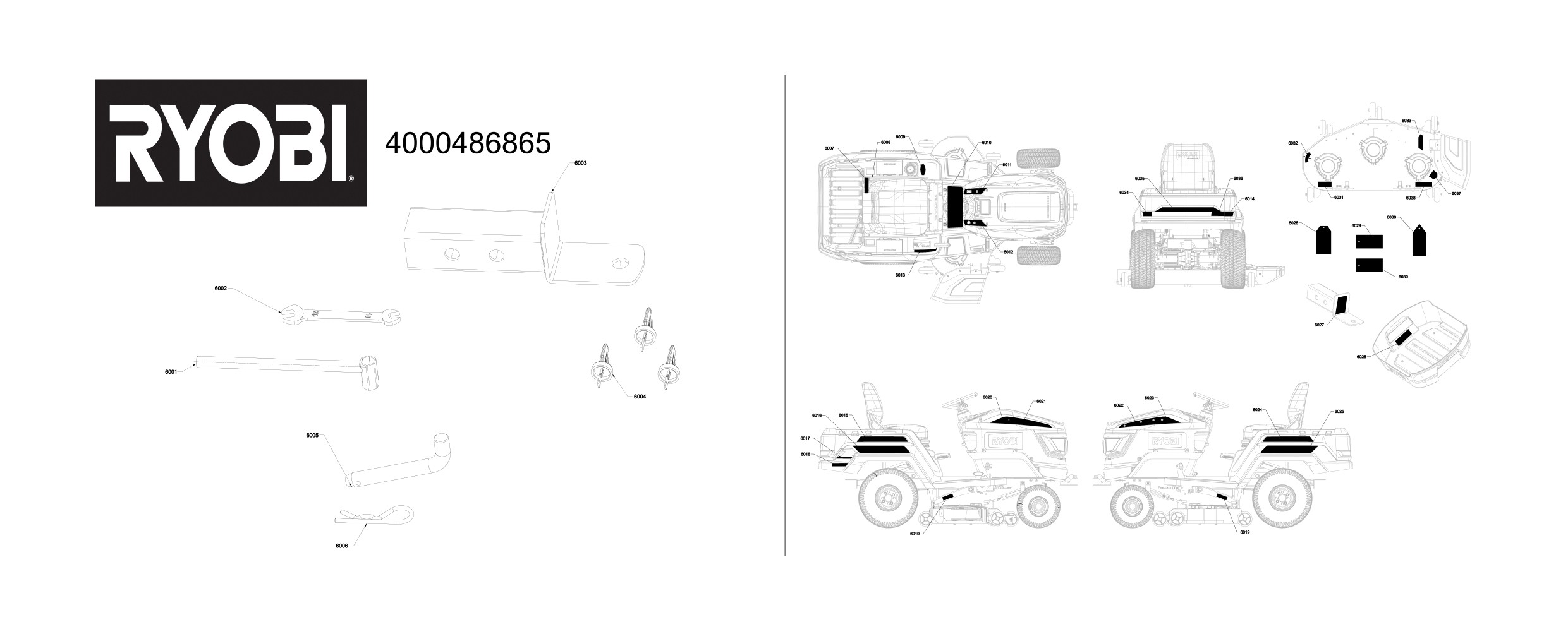 Pièces détachées Tracteur tondeuse Ryobi RY72TMX117-310 - 486865