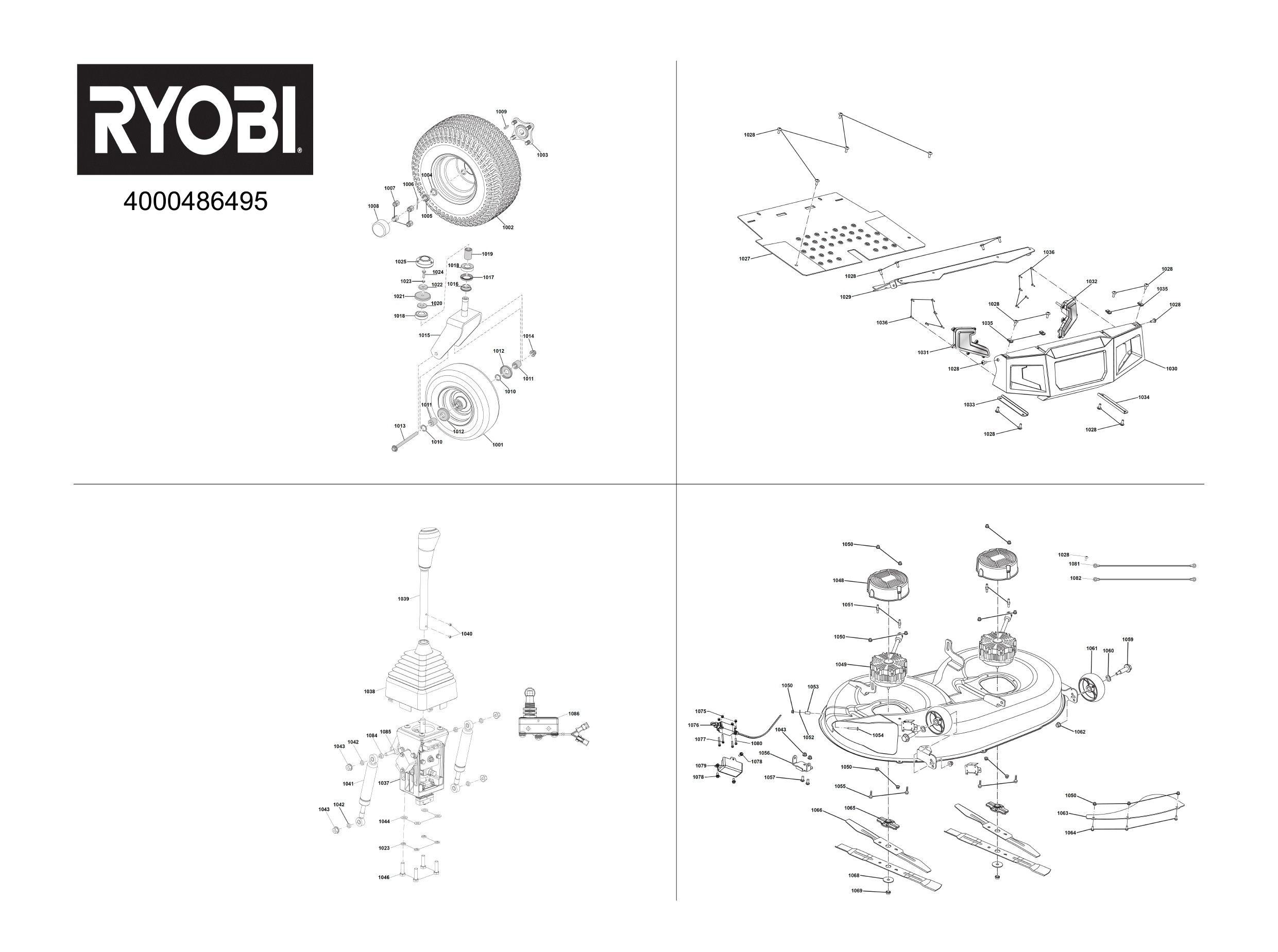 Pièces détachées Tracteur tondeuse Ryobi RY72ZTRX107-210 - 486495
