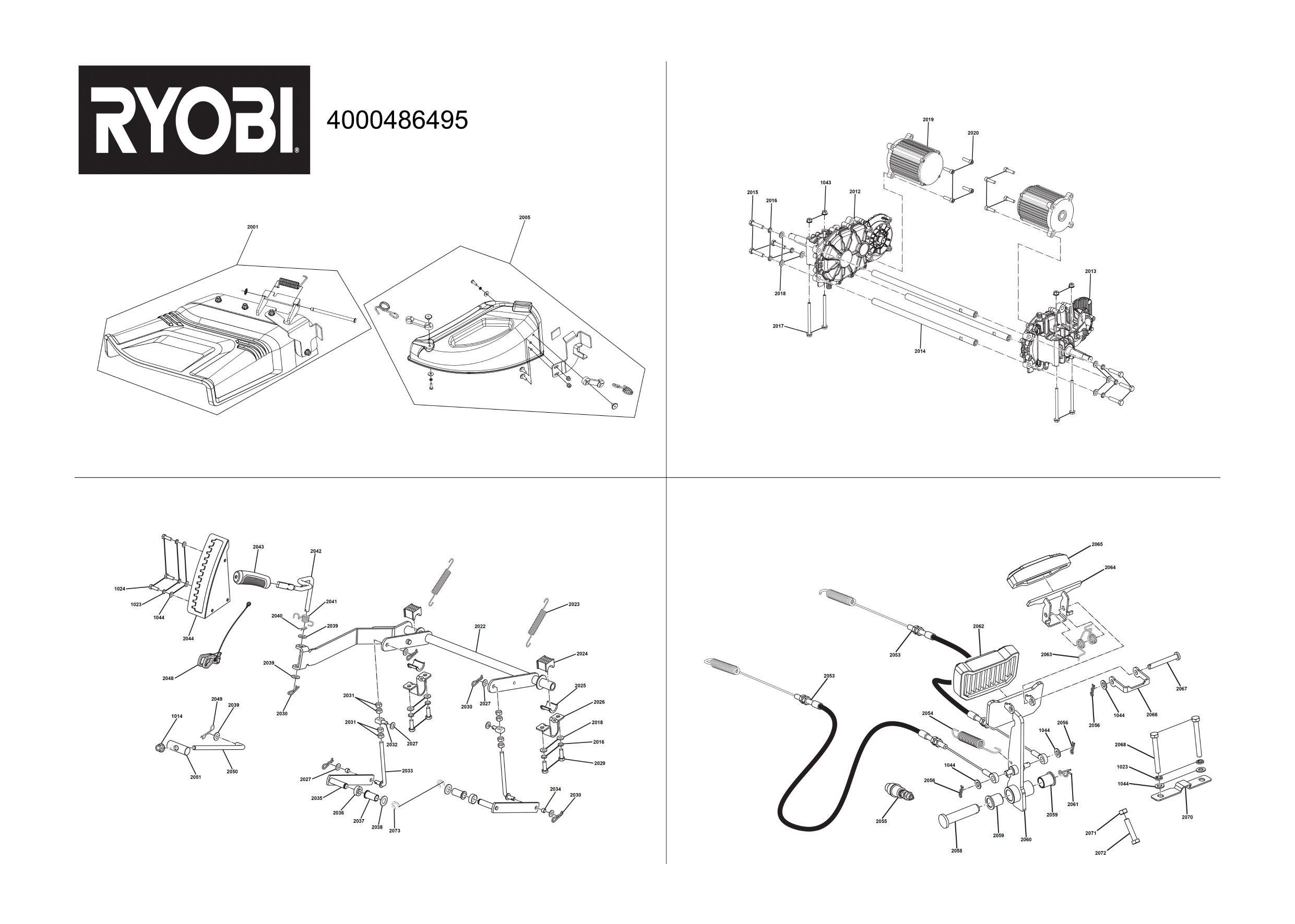 Pièces détachées Tracteur tondeuse Ryobi RY72ZTRX107-210 - 486495