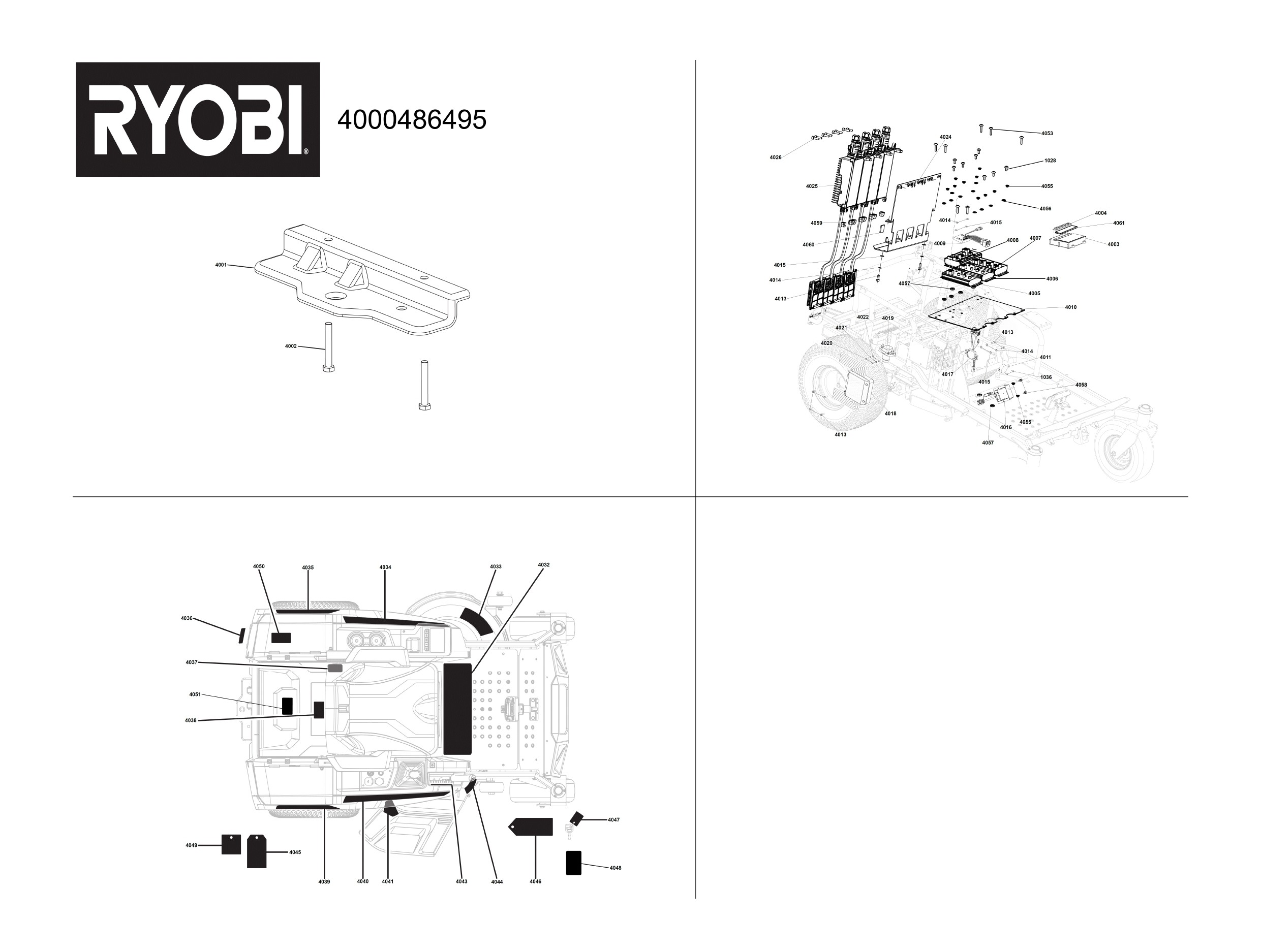 Pièces détachées Tracteur tondeuse Ryobi RY72ZTRX107-210 - 486495