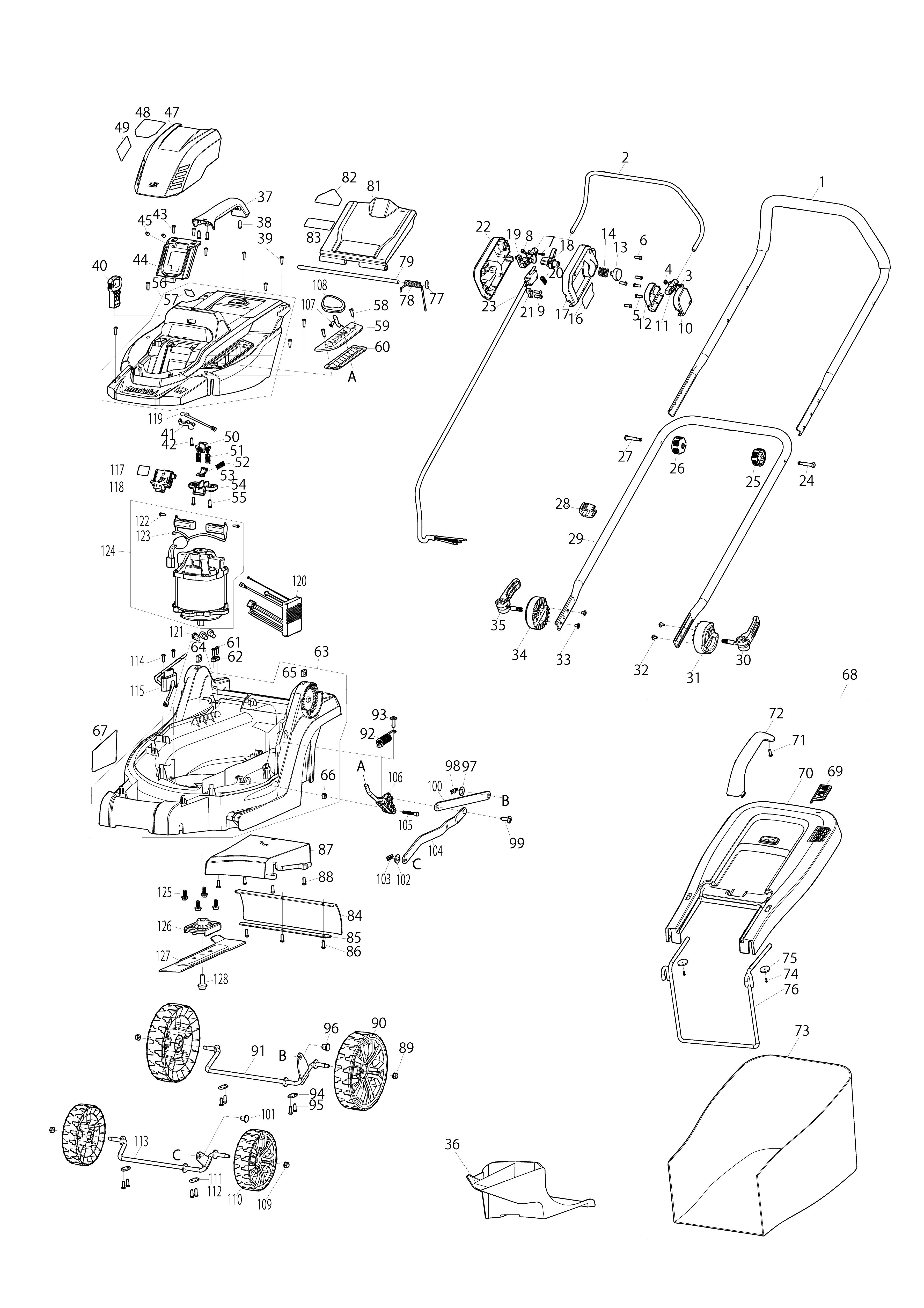 Pièces détachées Tondeuse poussée Makita DLM330