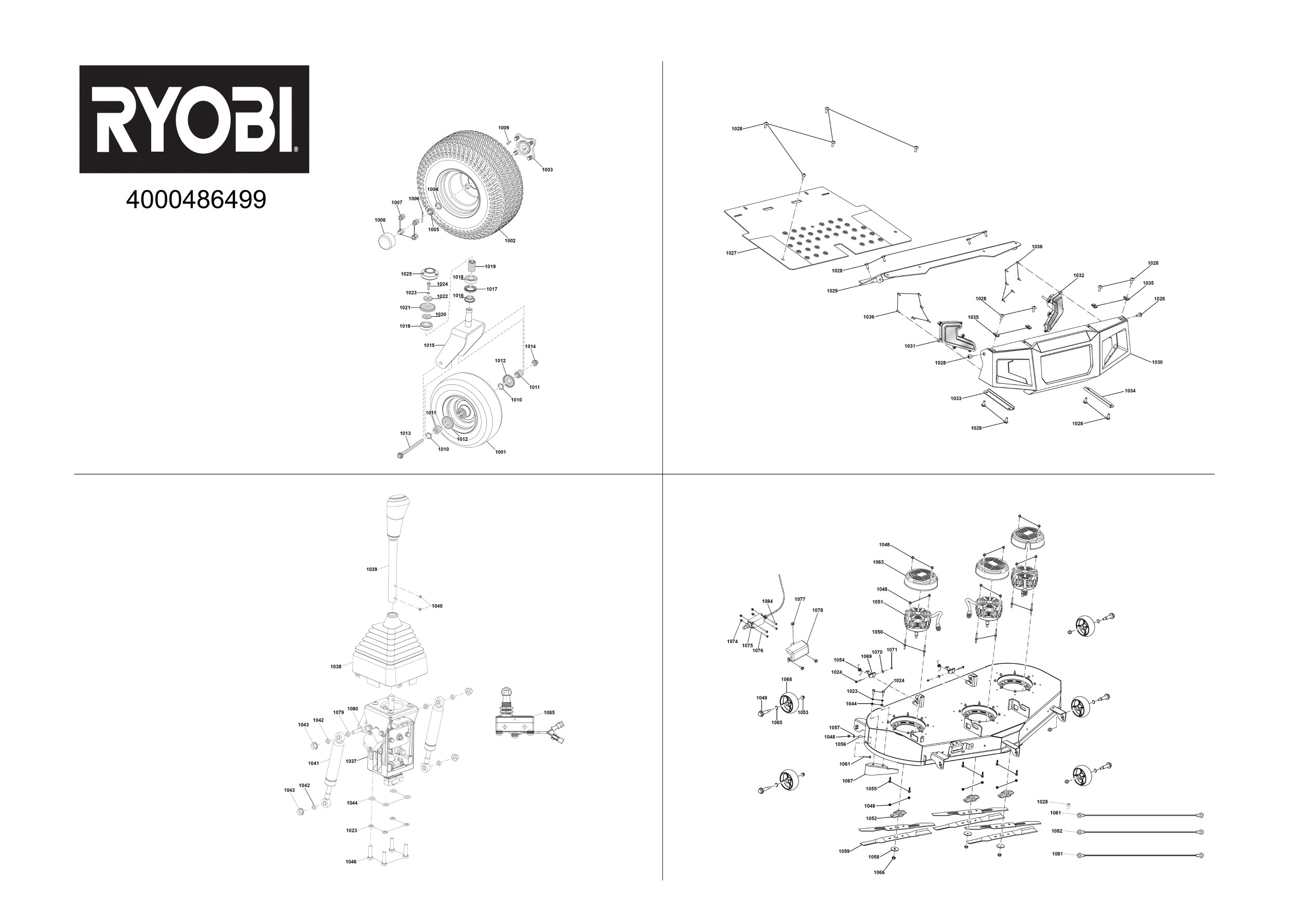 Pièces détachées Tracteur tondeuse Ryobi RY72ZTRX137-310 - 486499