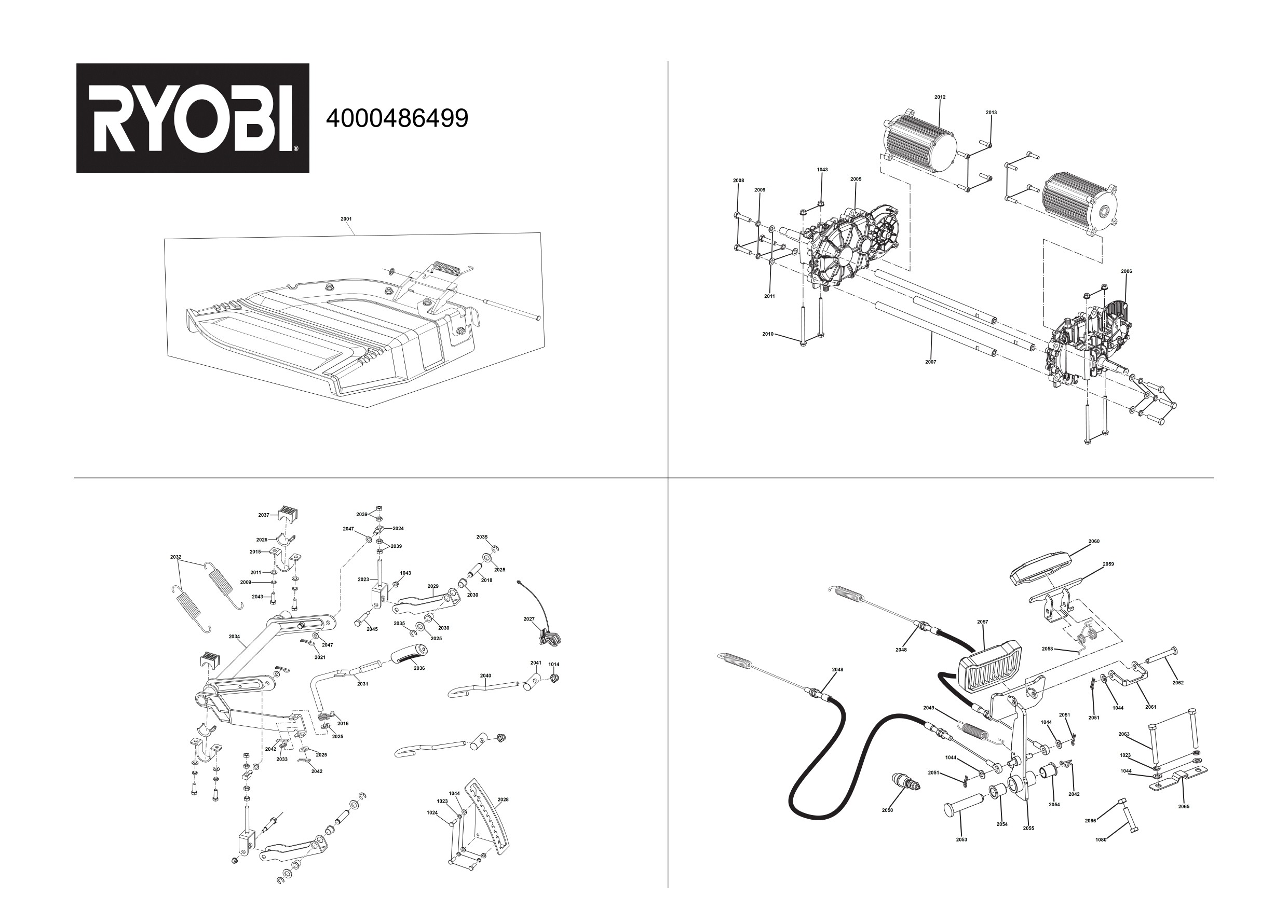 Pièces détachées Tracteur tondeuse Ryobi RY72ZTRX137-310 - 486499