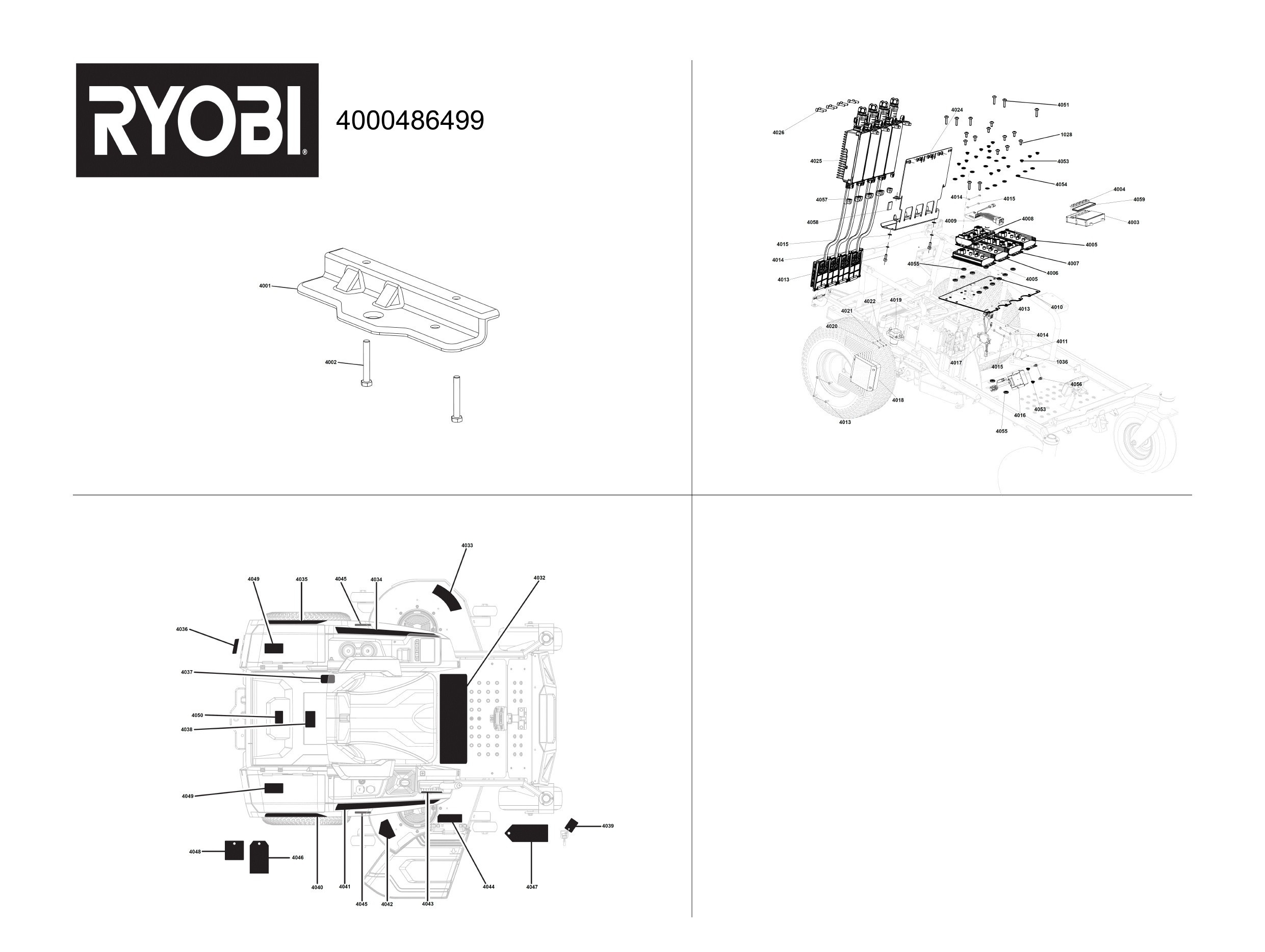 Pièces détachées Tracteur tondeuse Ryobi RY72ZTRX137-310 - 486499