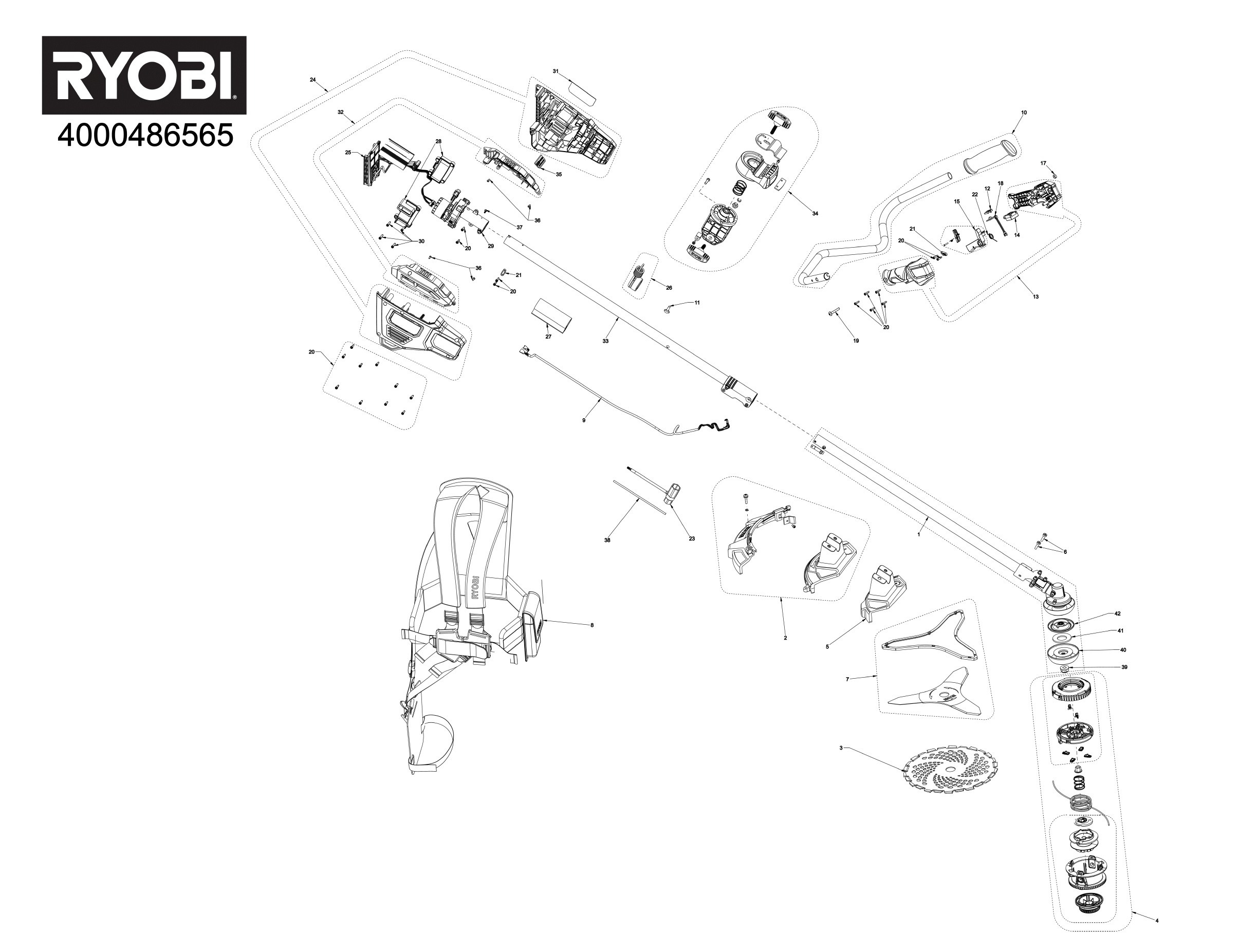 Pièces détachées Débroussailleuse Ryobi RY36BCX30A - 486565