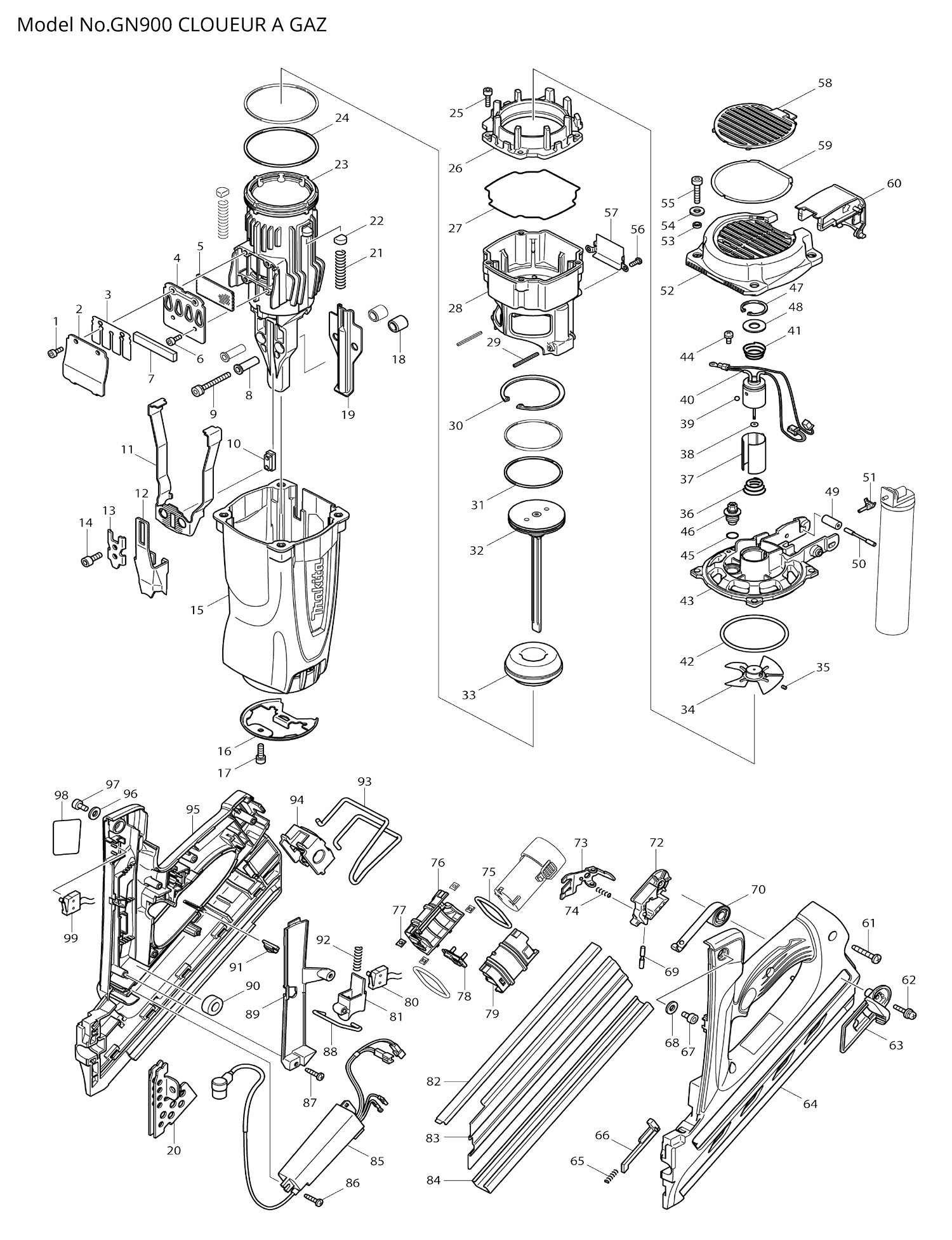 Pièces détachées cloueur à gaz Makita GN900