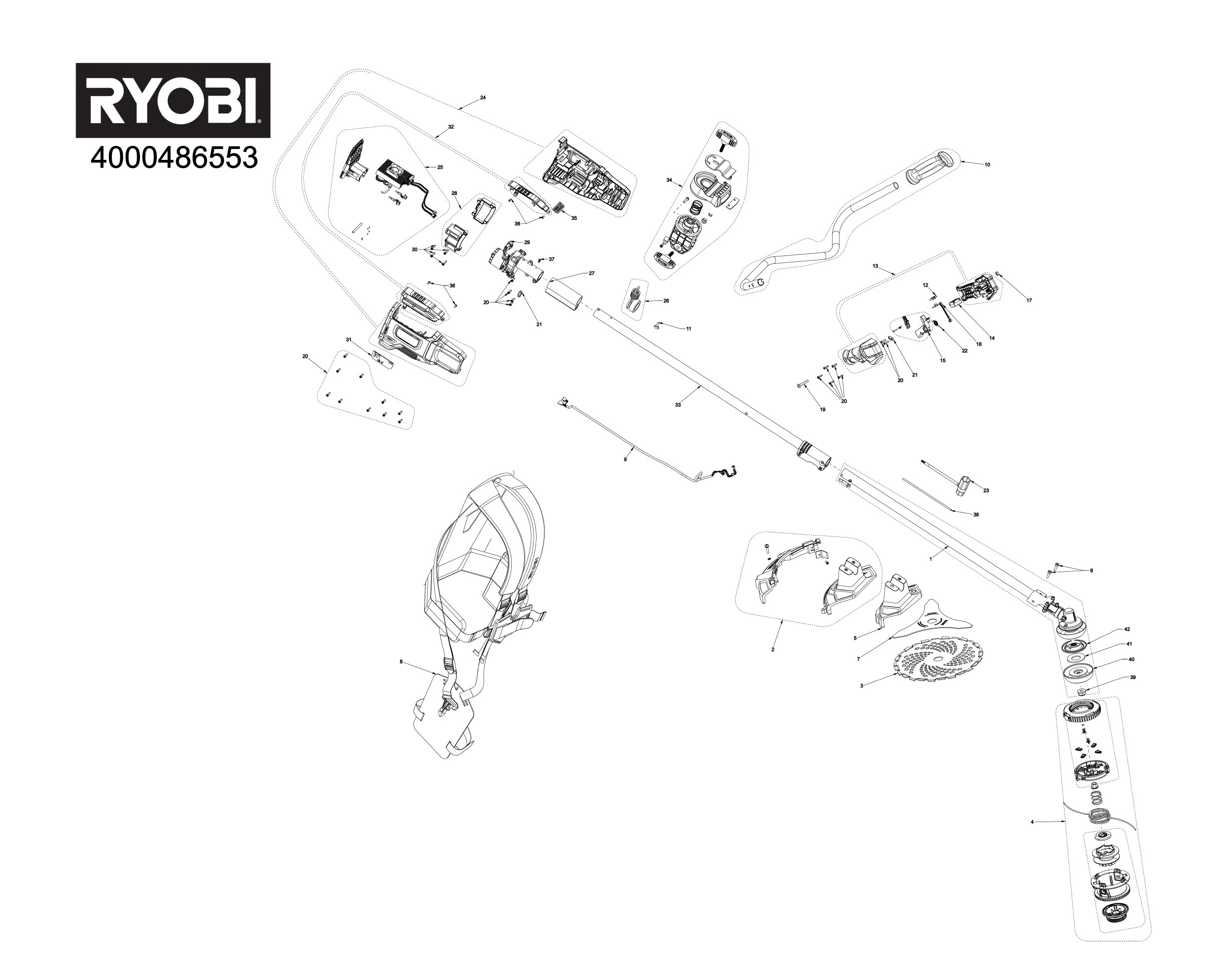 Pièces détachées Débroussailleuse Ryobi RY18BCX26A - 486553