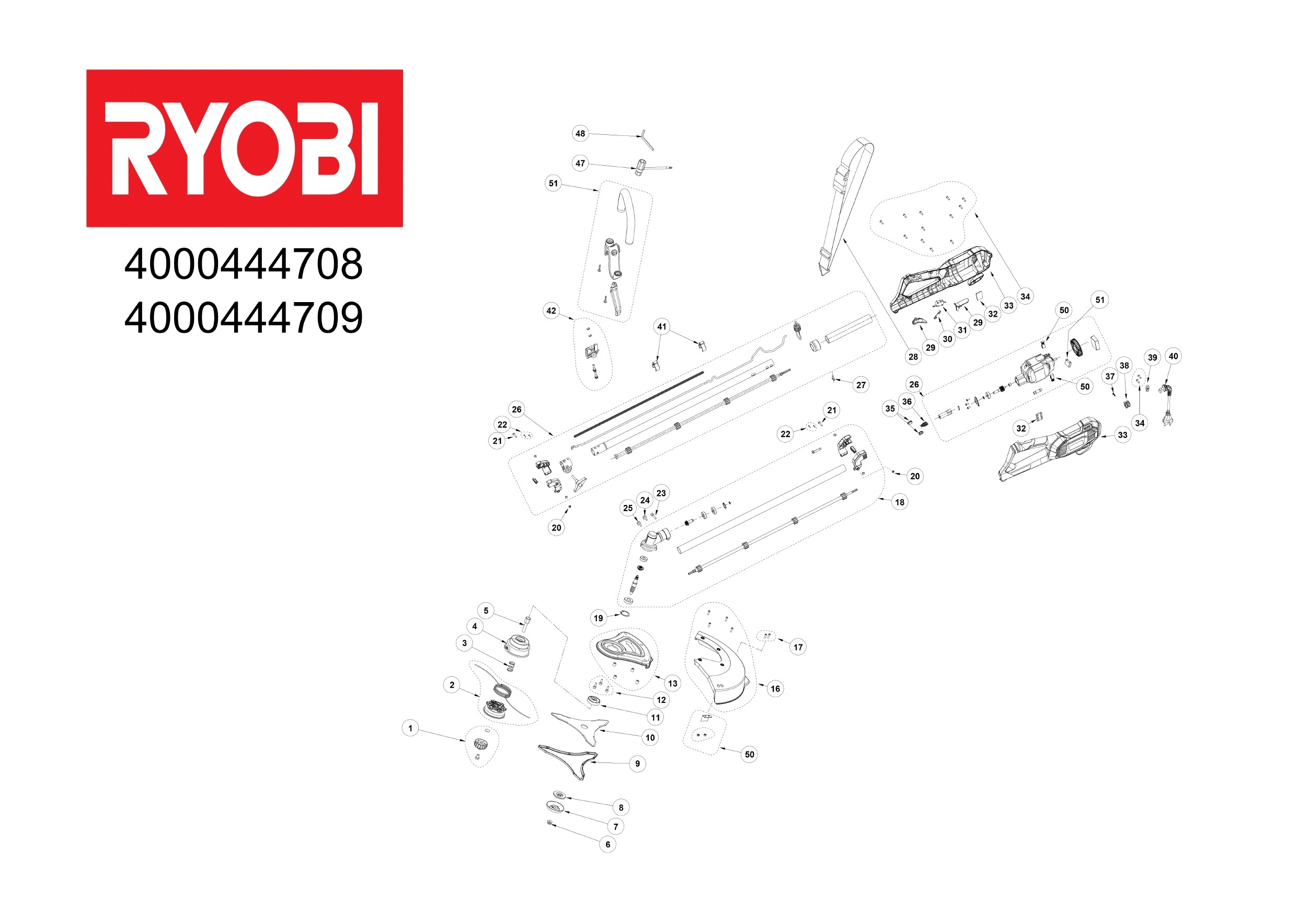 Pièces détachées Débroussailleuse Ryobi RBC1226I - 444708