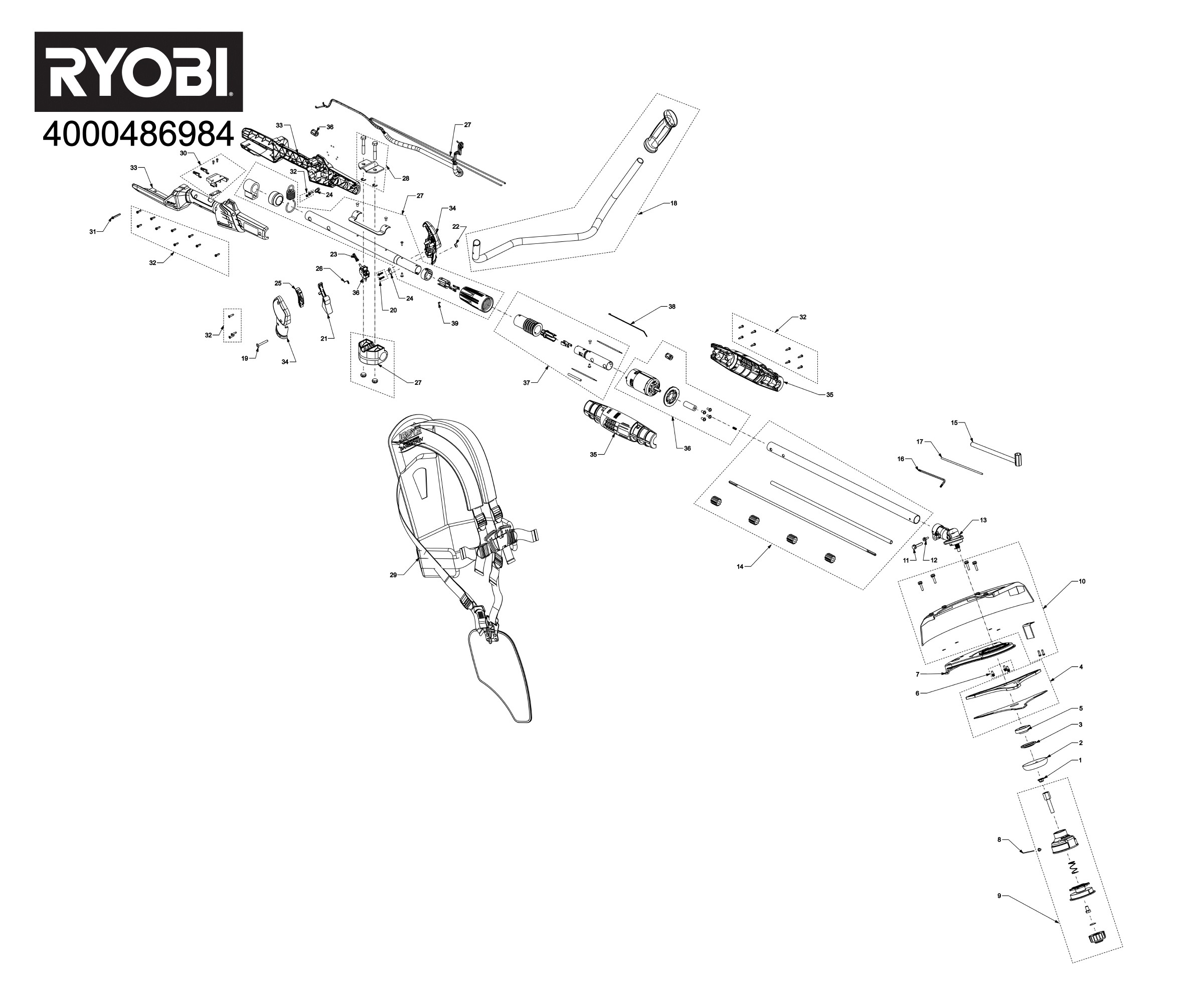 Pièces détachées Débroussailleuse Ryobi RBC36X26BG2 - 486984