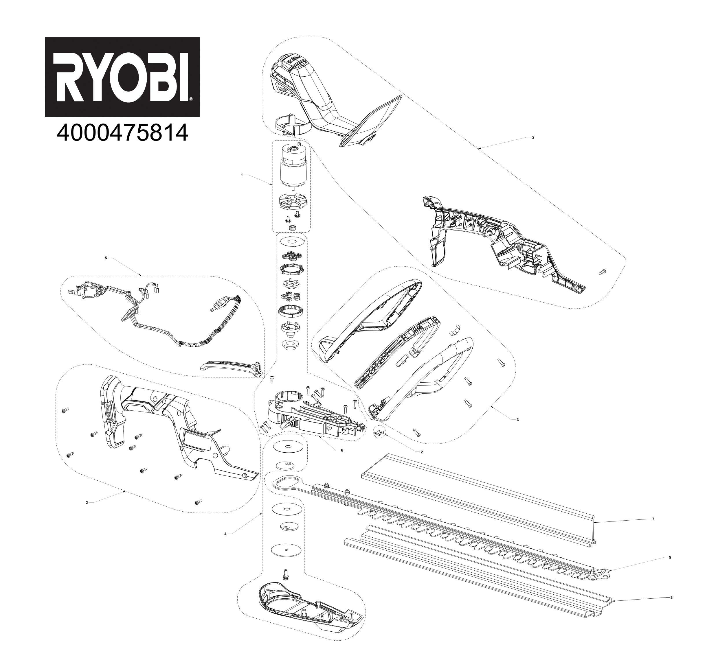 Pièces détachées Taille-haie Ryobi RY18HT45A - 475814