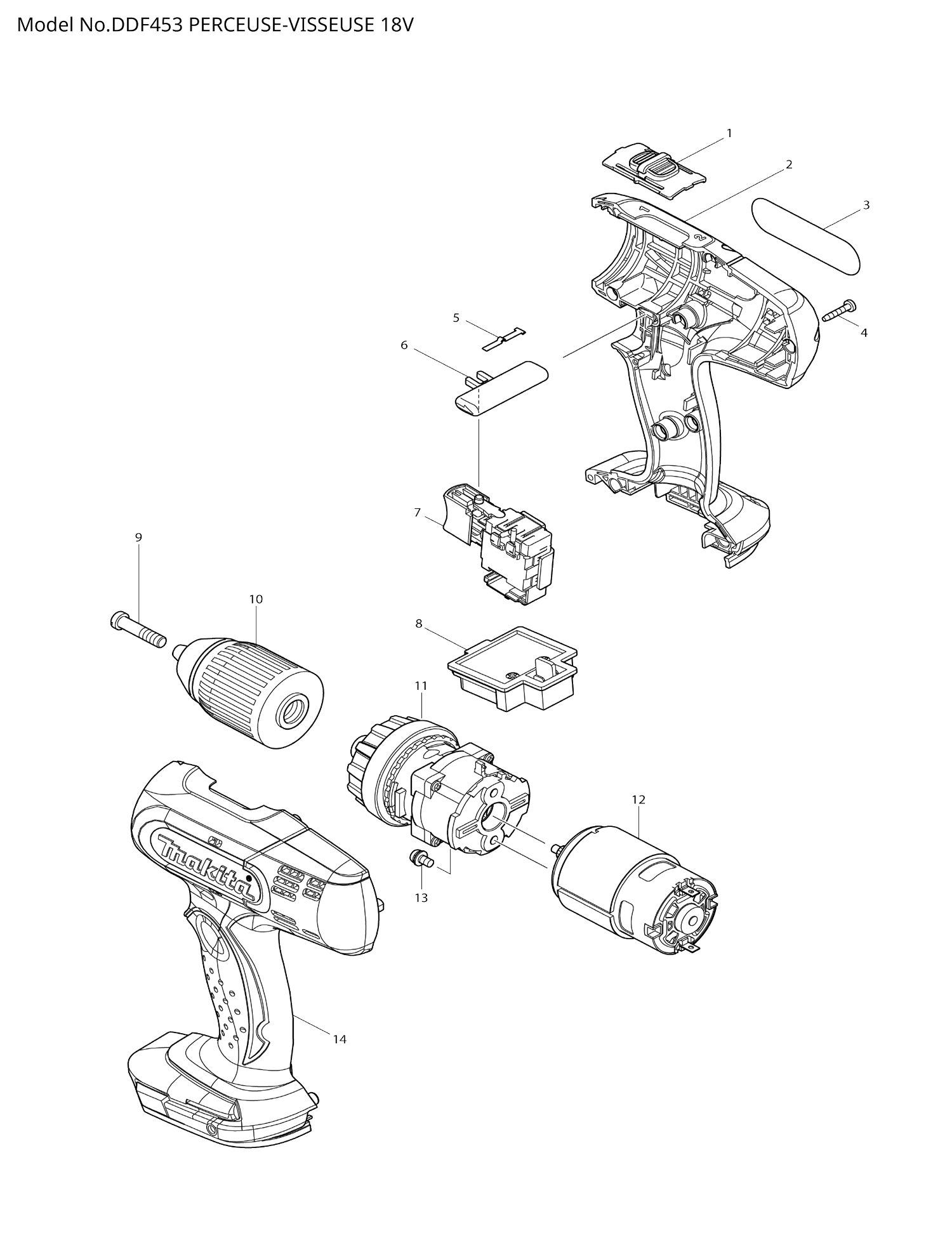 Pièces détachées perceuse-visseuse Makita DDF453