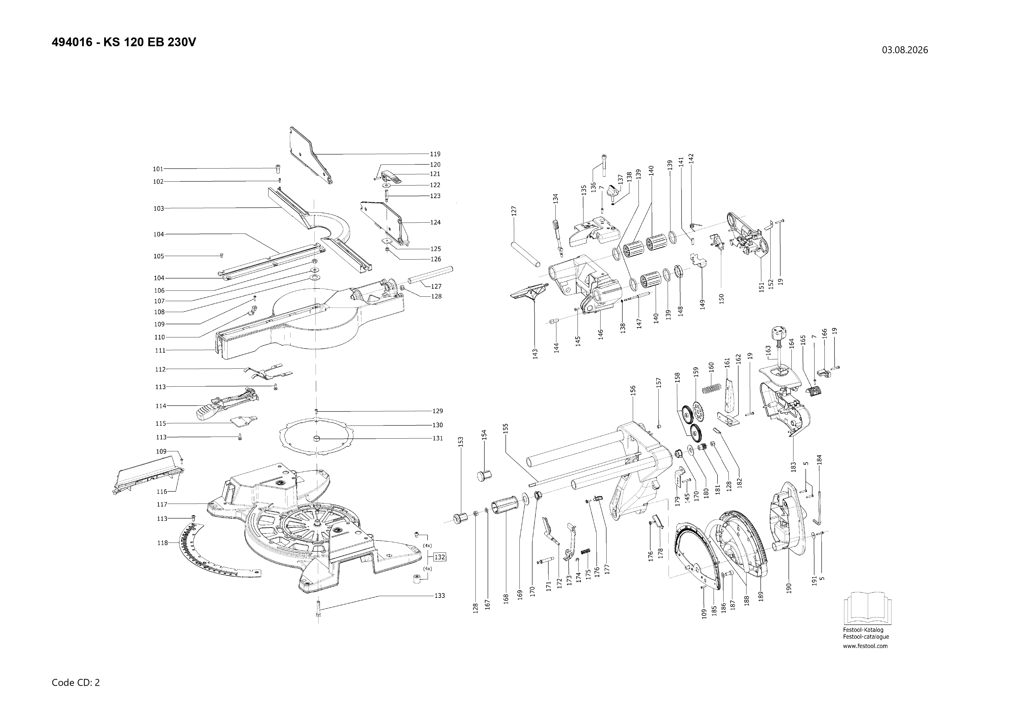 Pièces détachées Scie à onglet  Festool KS 120 EB - 494016