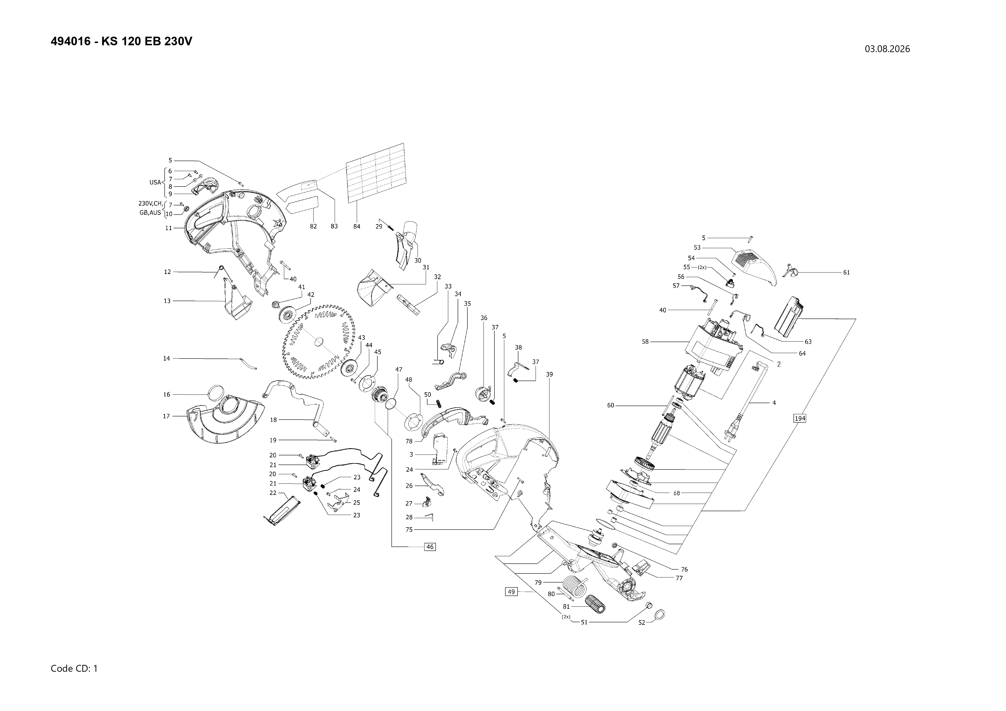 Pièces détachées Scie à onglet  Festool KS 120 EB - 10037842
