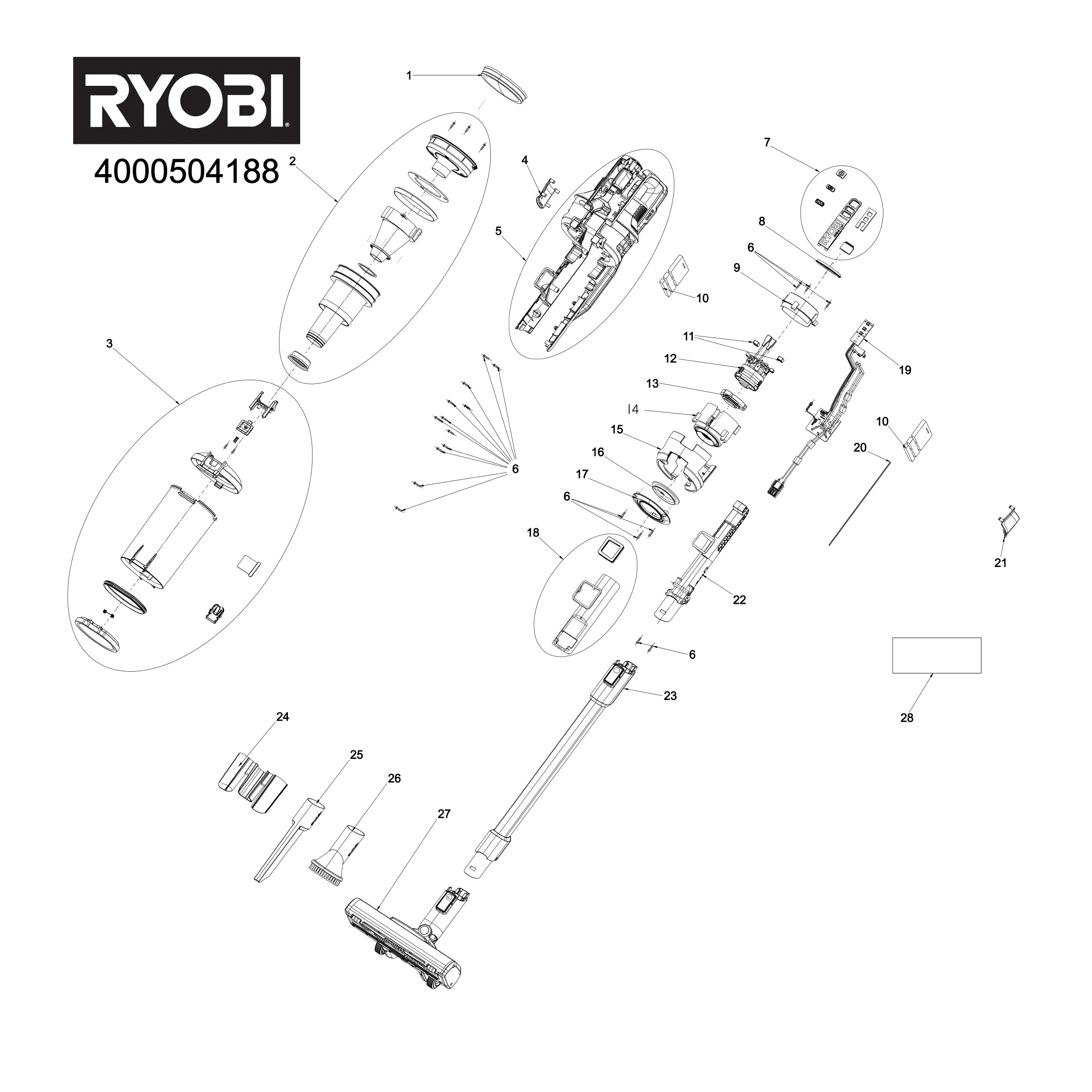 Pièces détachées Aspirateur Ryobi RSVS18BL - 504188