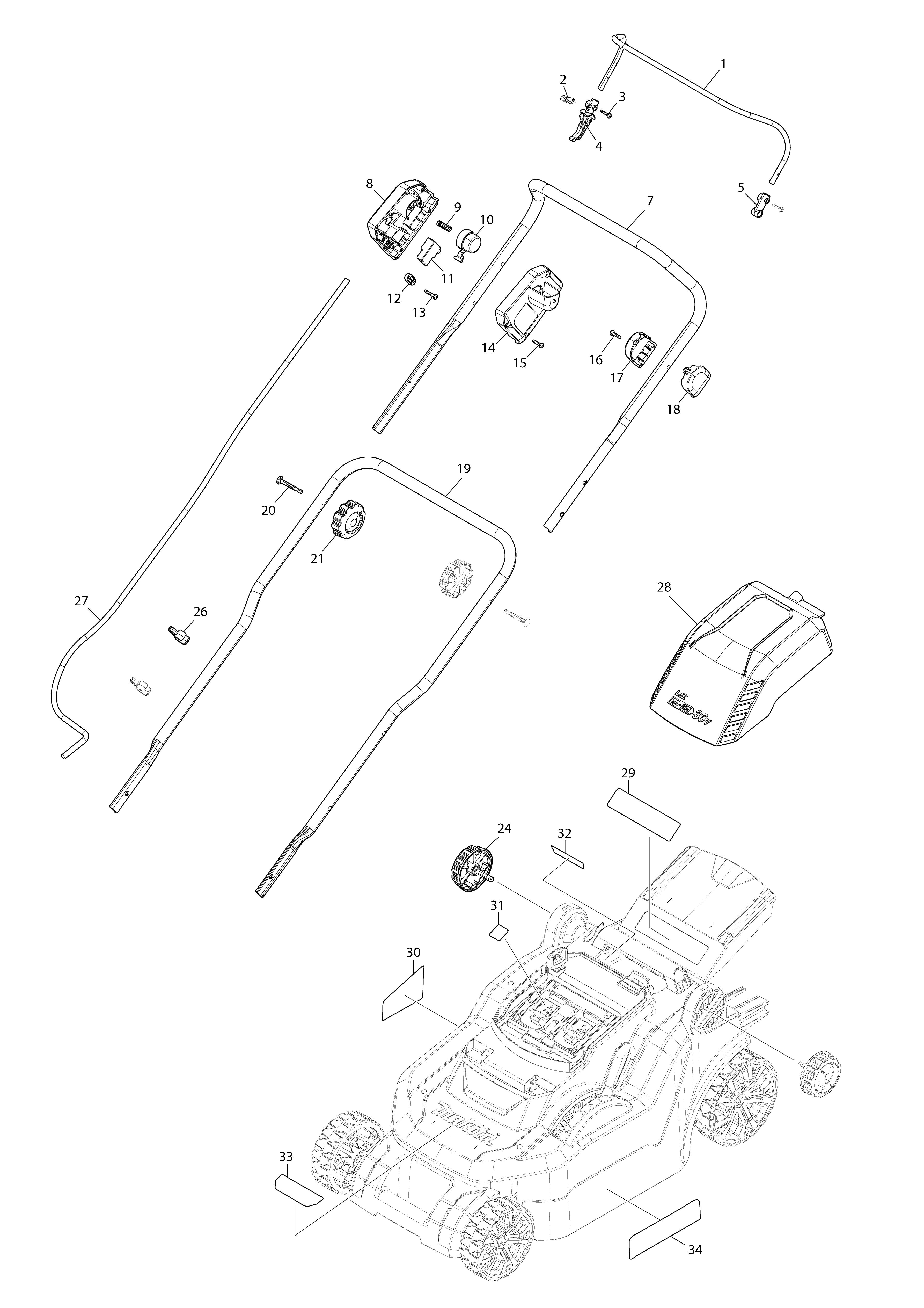 Pièces détachées Tondeuse pousée Makita DLM382