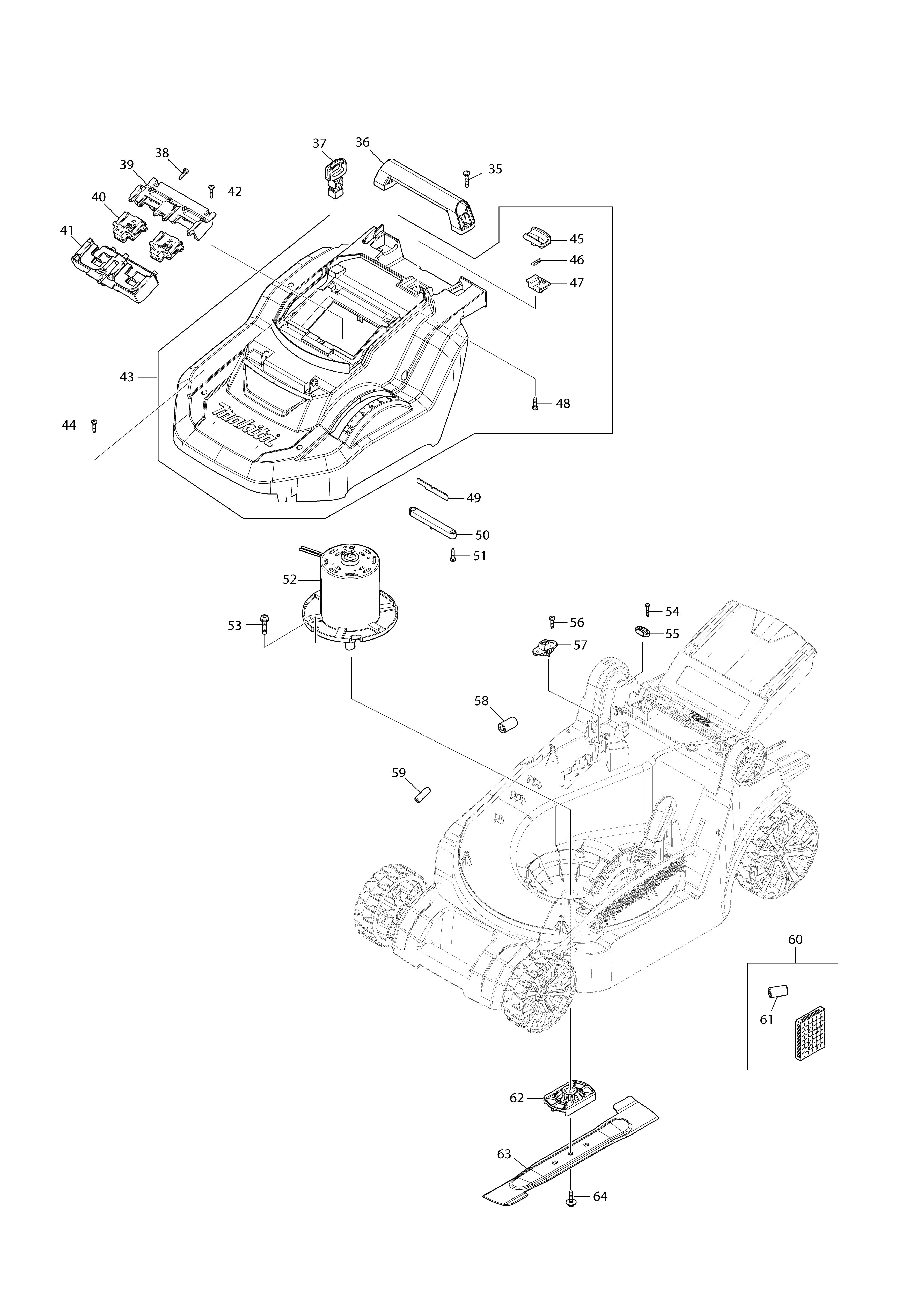 Pièces détachées Tondeuse pousée Makita DLM382