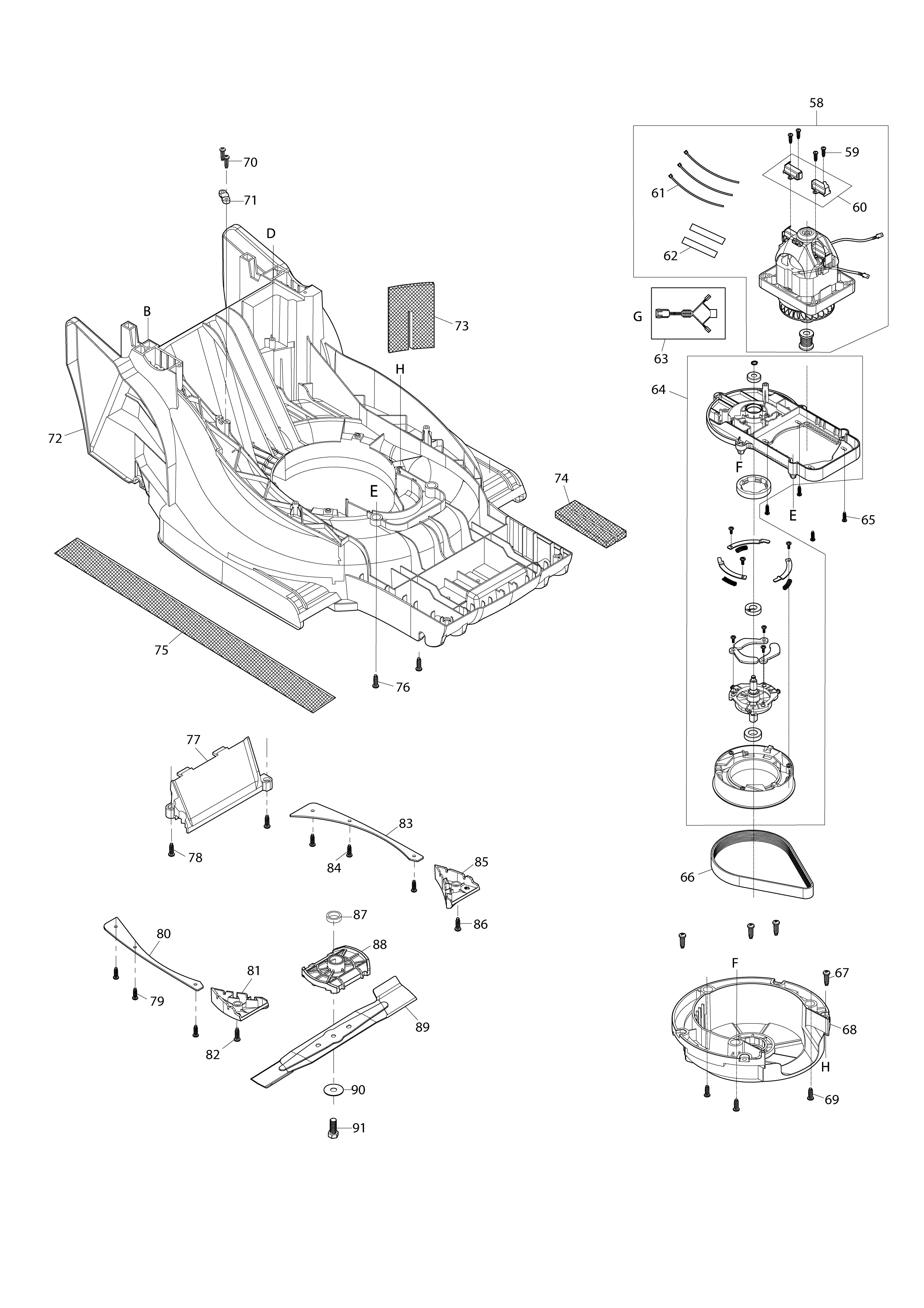 Pièces détachées Tondeuse électrique Makita ELM4120