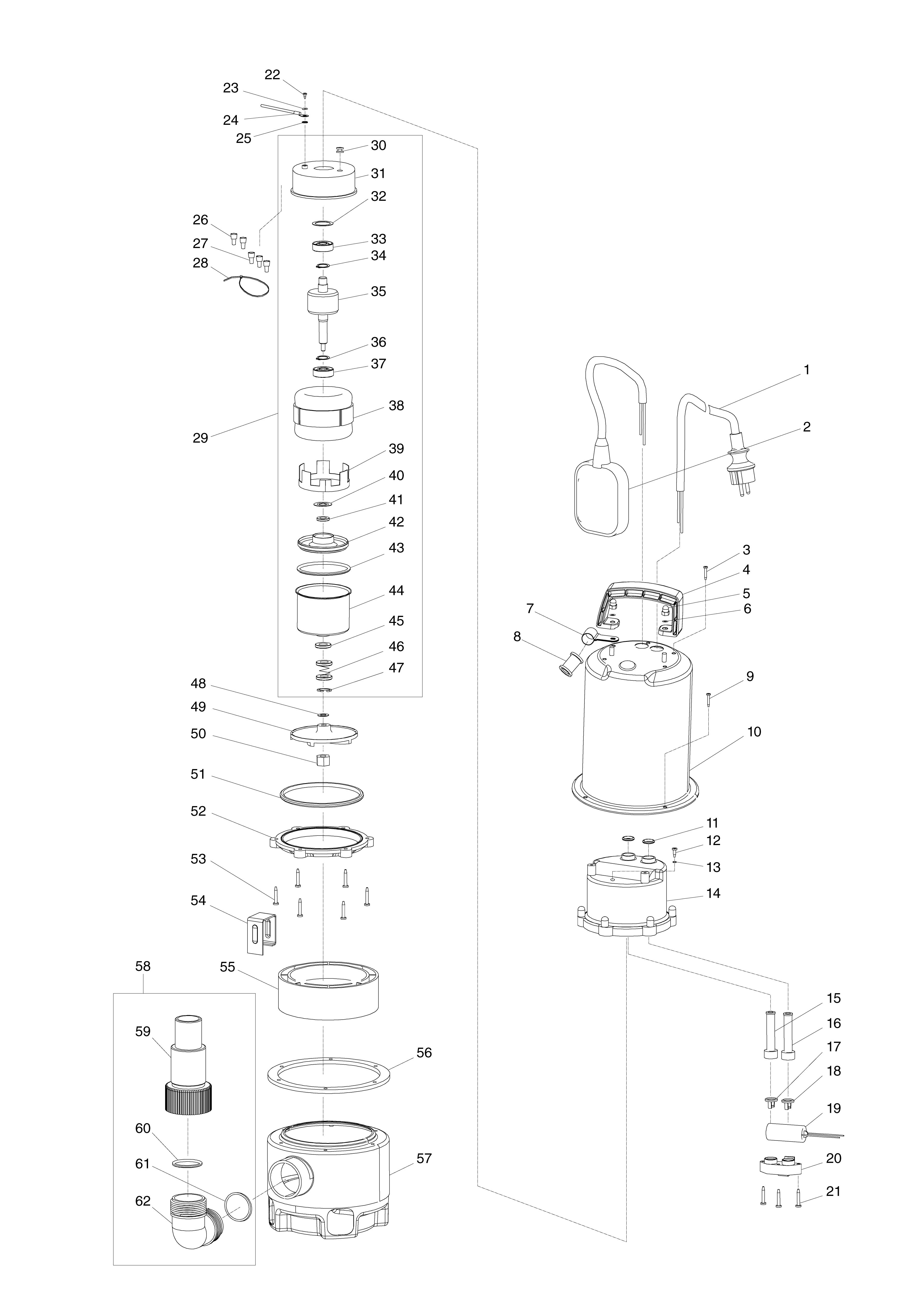 Pièces détachées Pompe à eau électrique - vide cave Makita PF0610