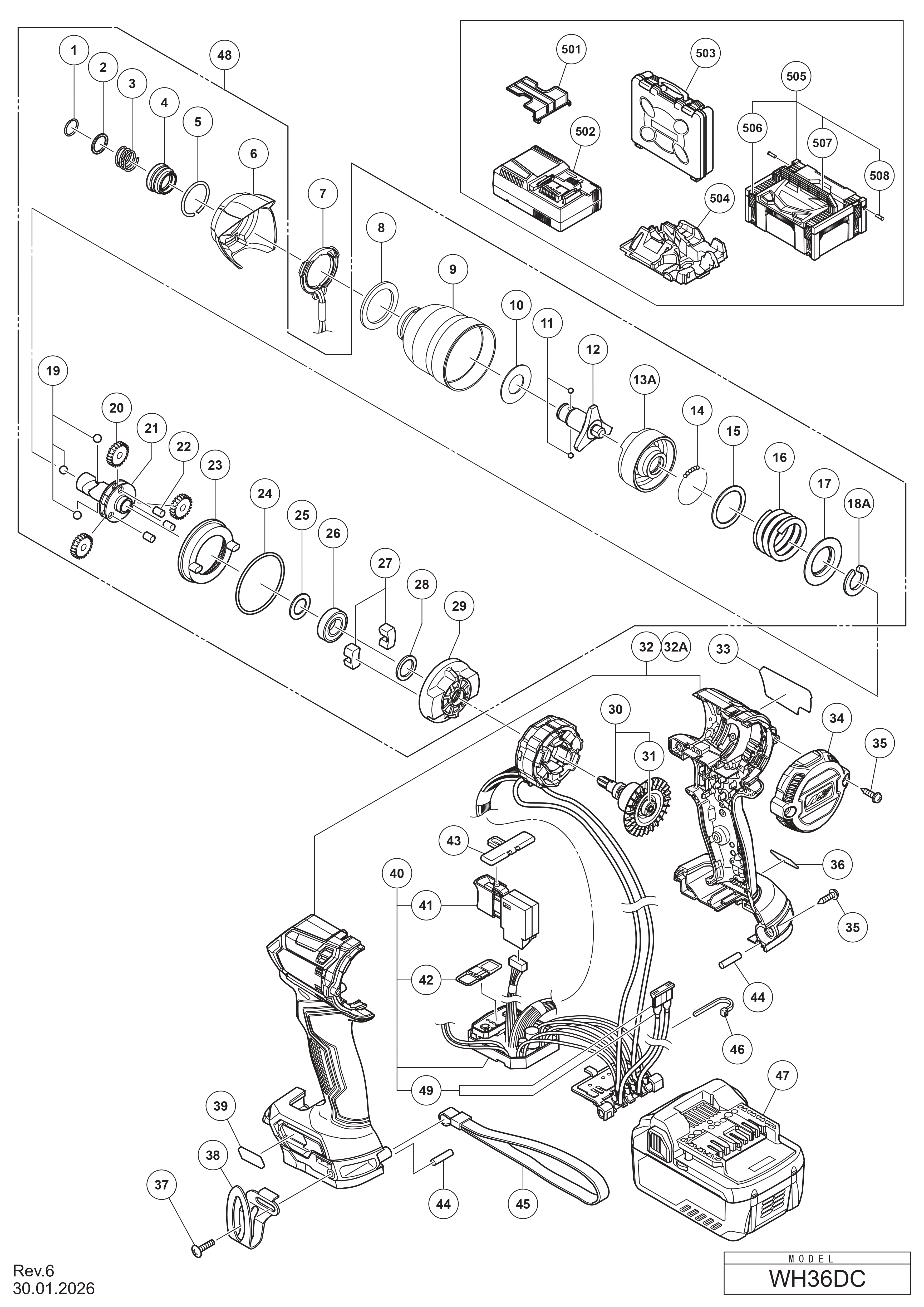 Pièces détachées Visseuse à choc Hikoki WH36DC