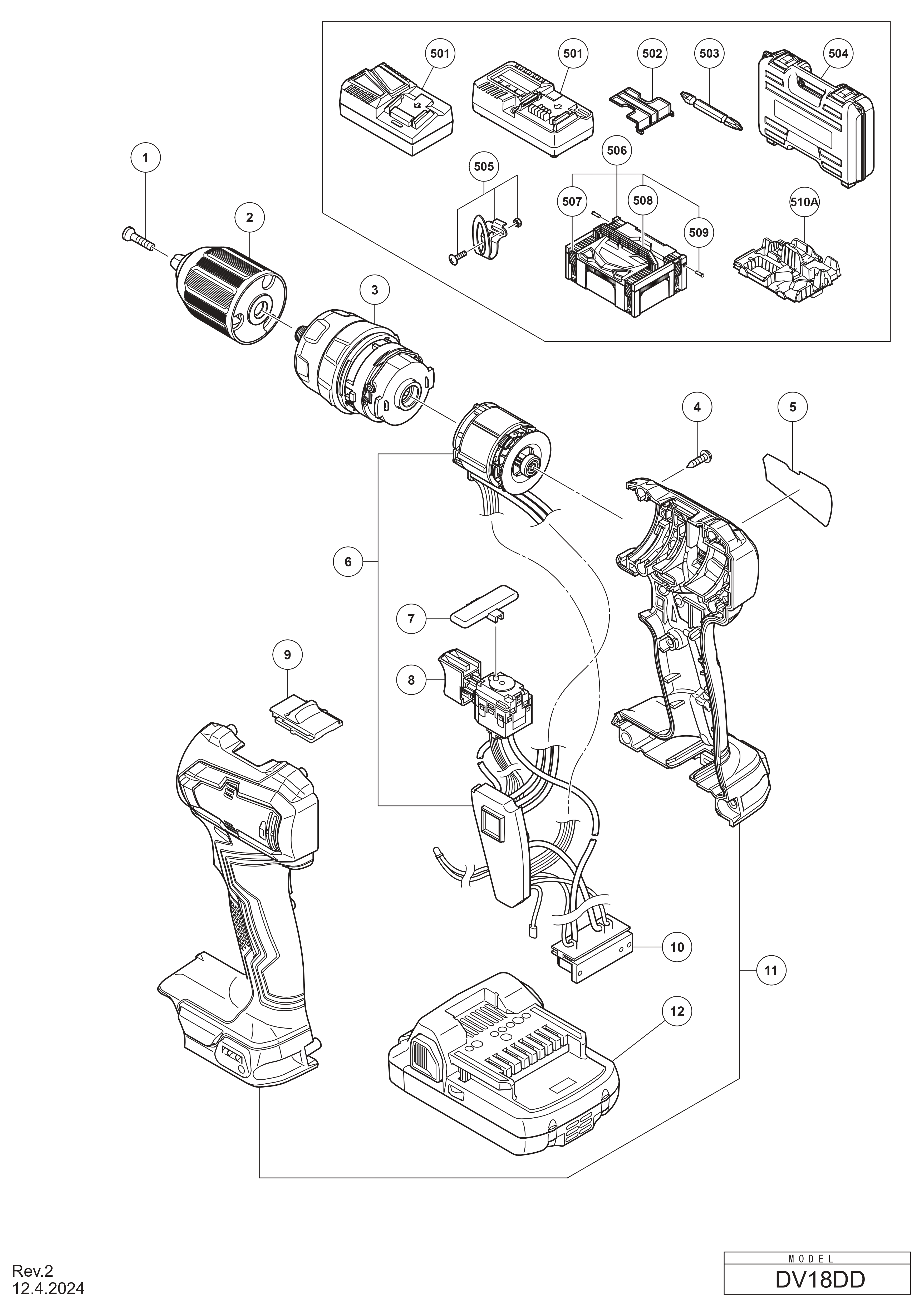 Pièces détachées Perceuse visseuse Hikoki DV18D