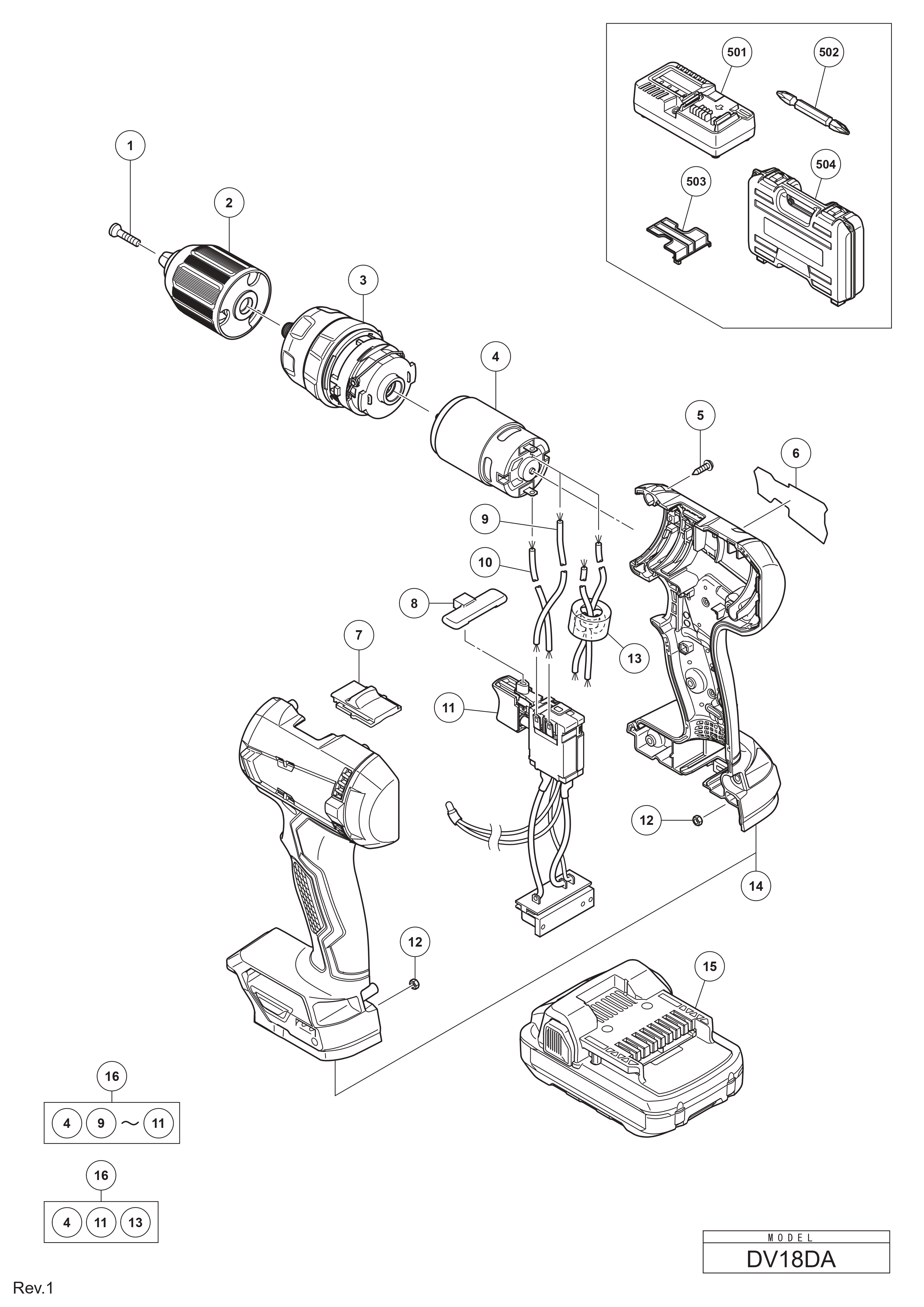 Pièces détachées Perceuse visseuse Hikoki DV18DA