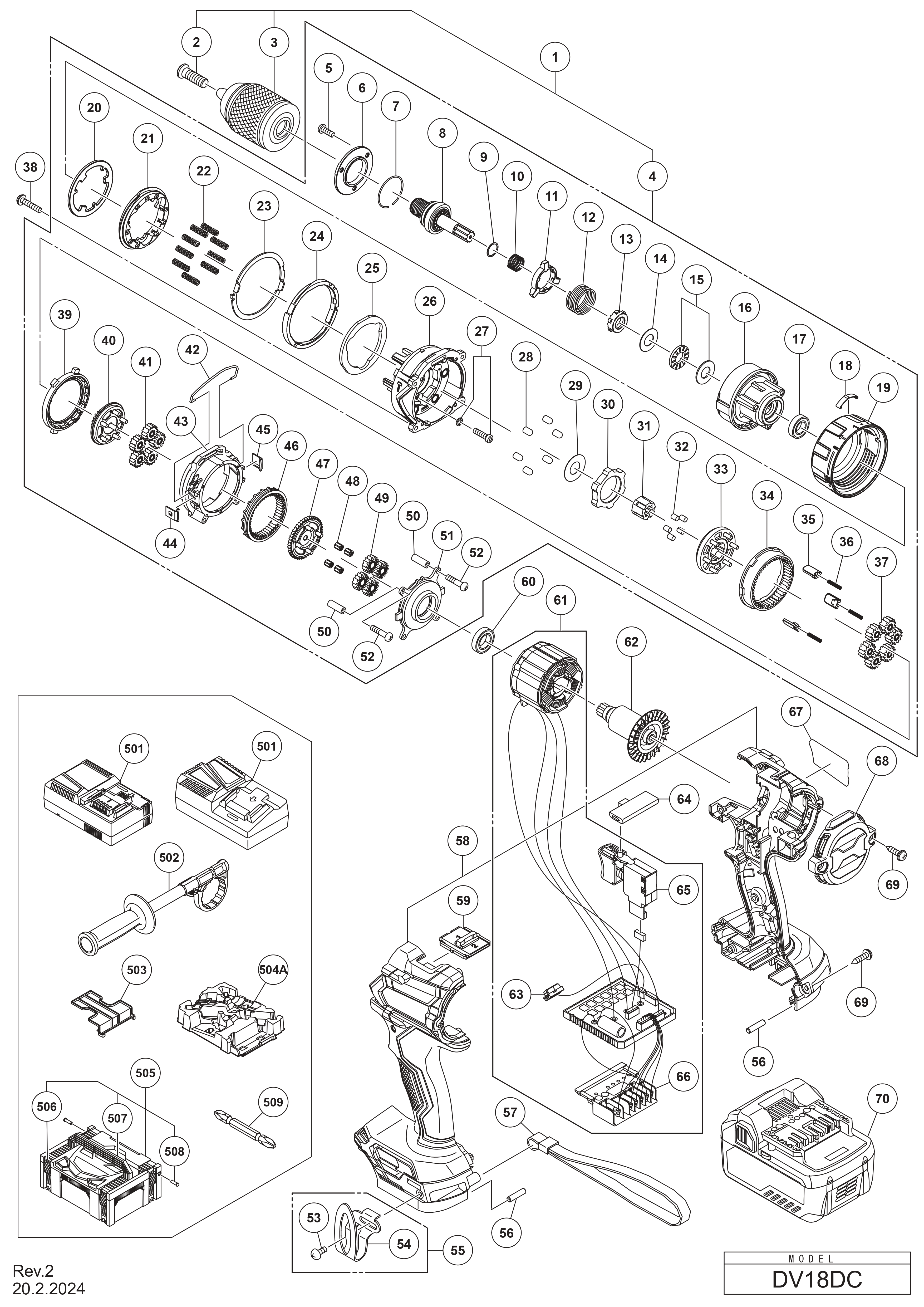 Pièces détachées Perceuse visseuse Hikoki DV18DC