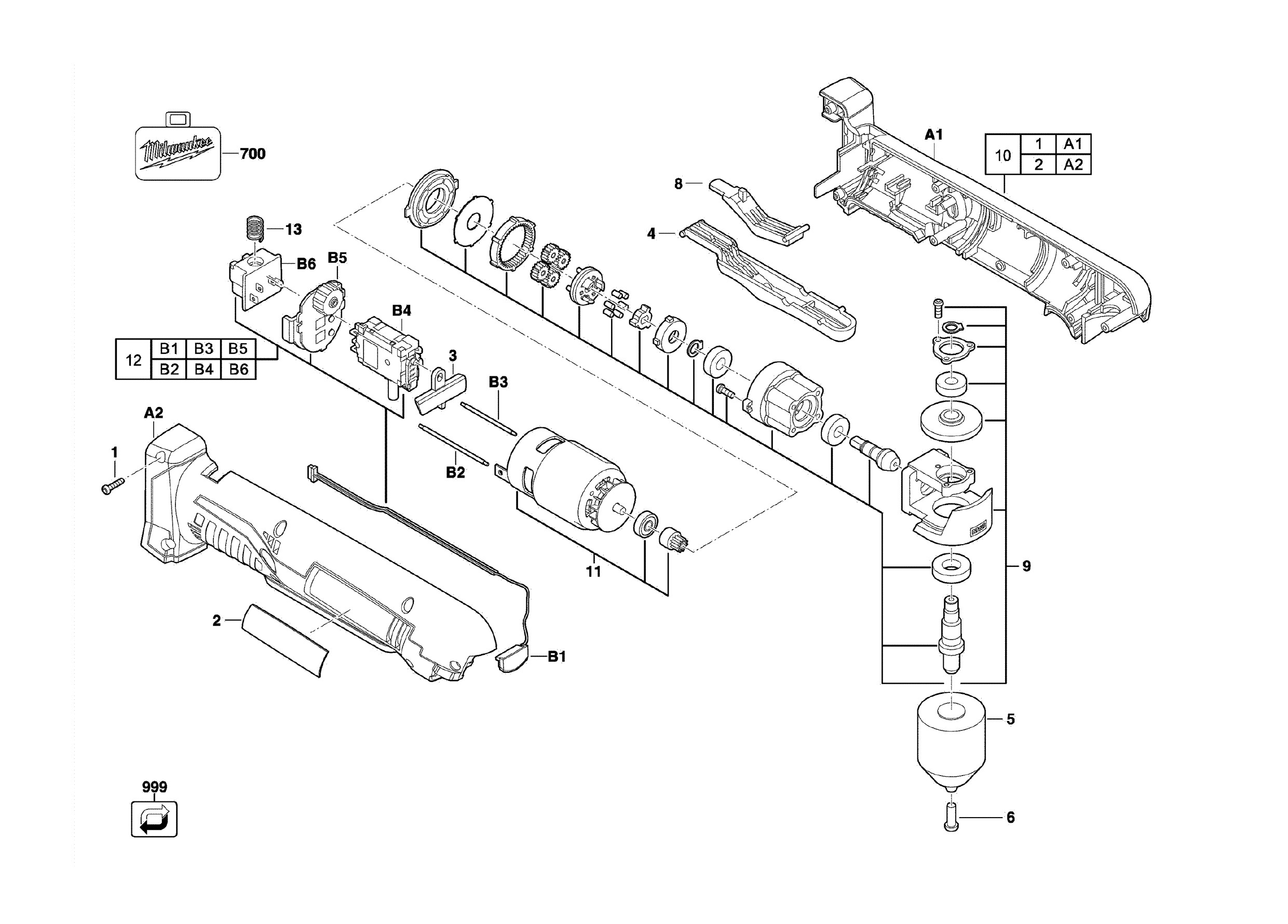 Pièces détachées Perceuse visseuse d'angle Milwaukee C18 RAD - 427205
