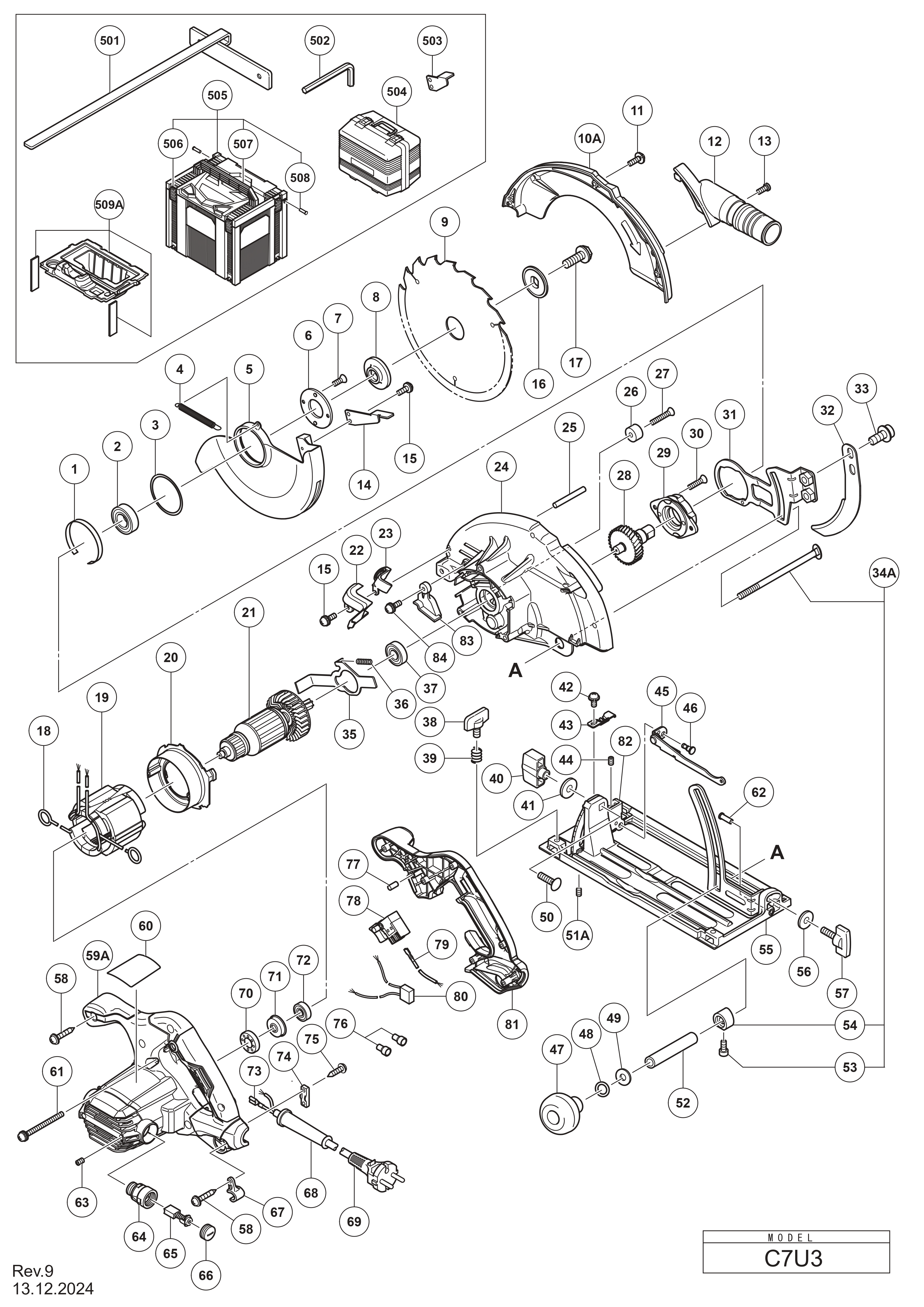 Pièces détachées Scie circulaire Hikoki C7U3