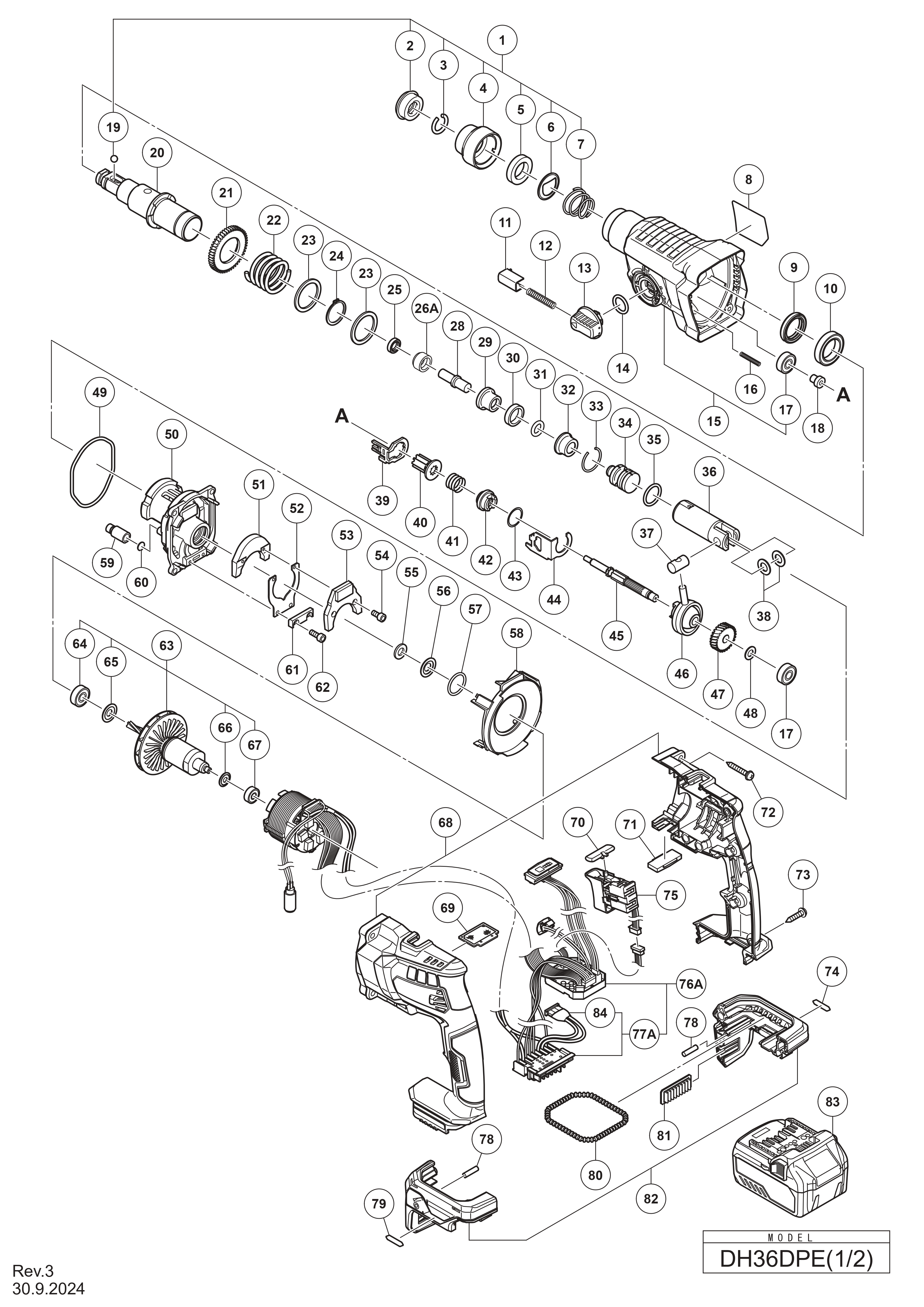 Pièces détachées Perforateur burineur Hikoki DH36DPE
