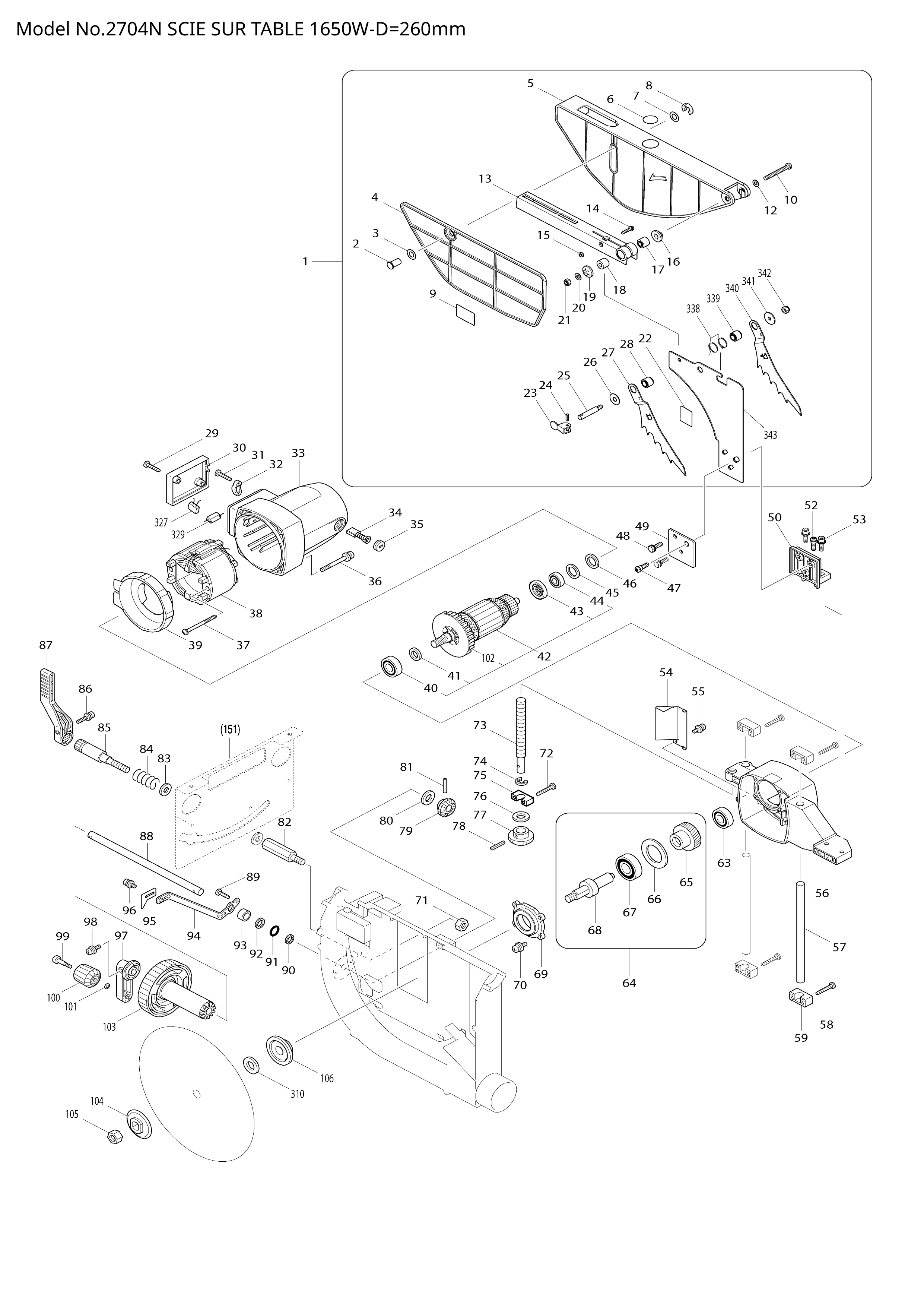 Pièces détachées Scie sur table Makita 2704N