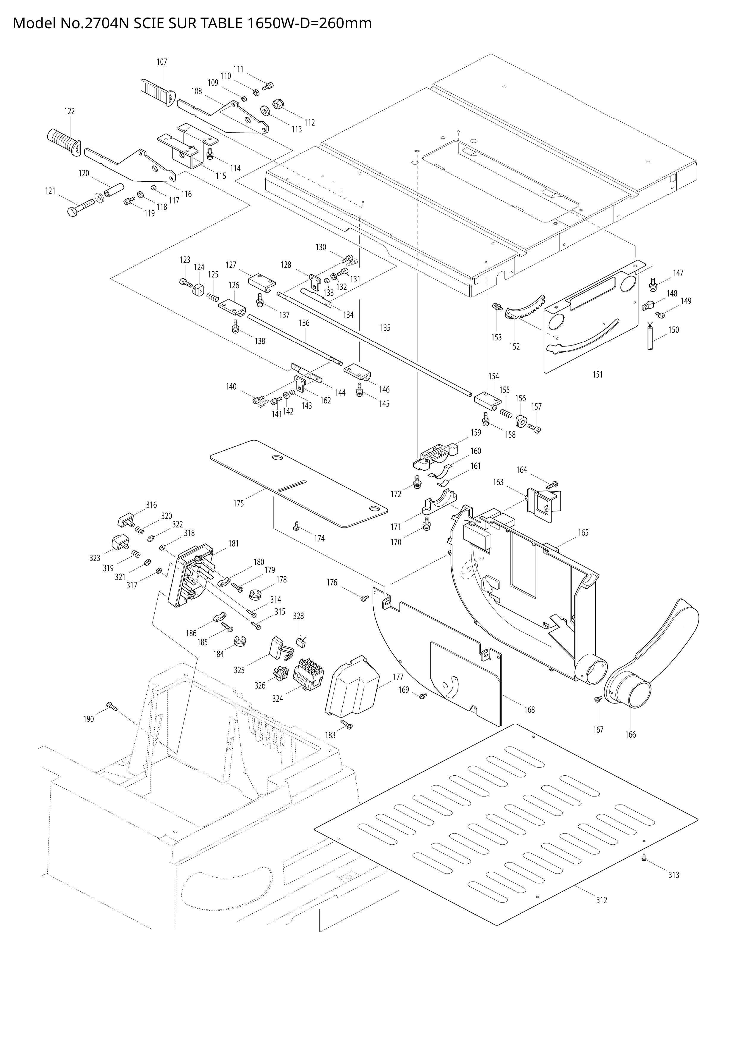 Pièces détachées Scie sur table Makita 2704N