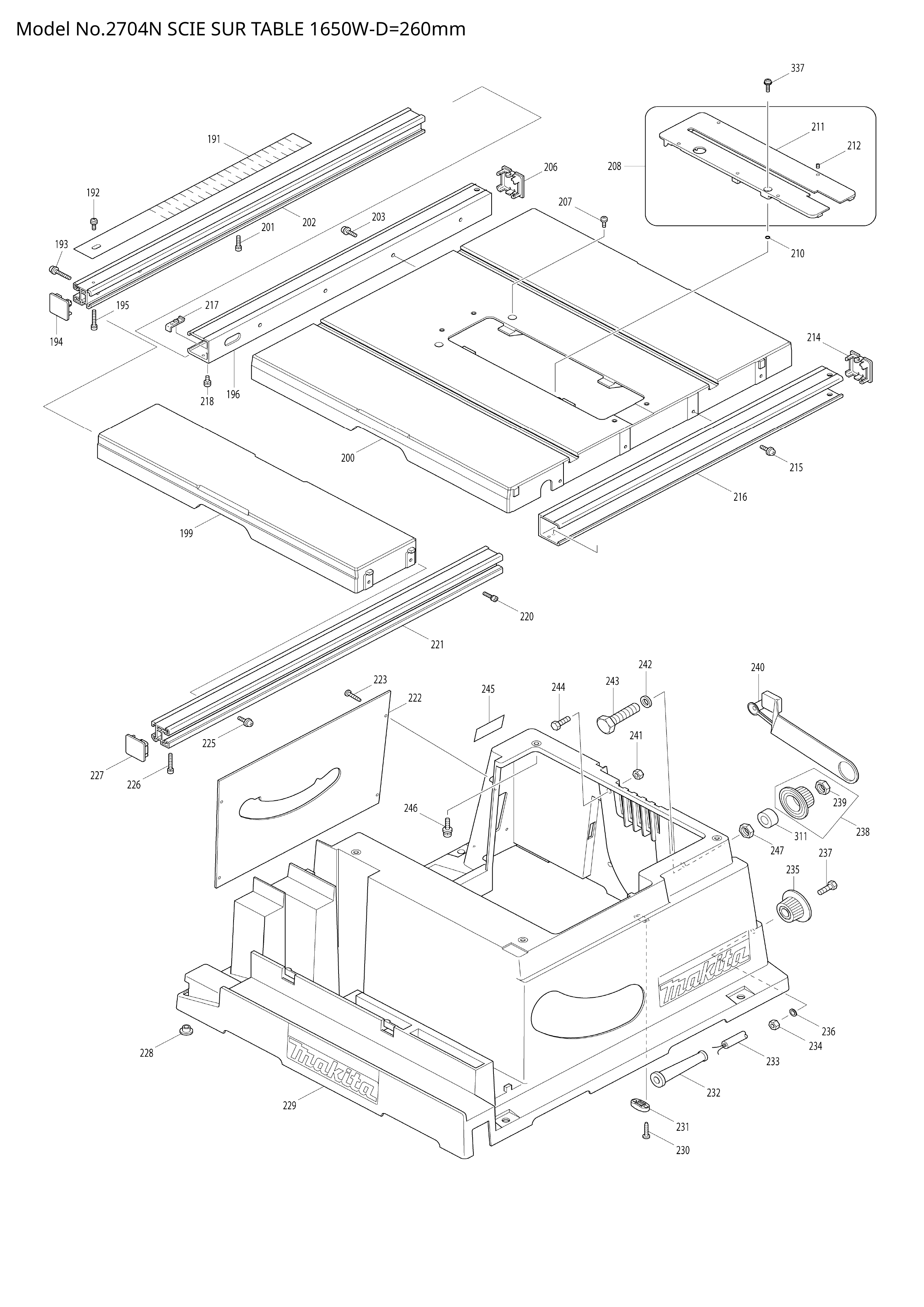 Pièces détachées Scie sur table Makita 2704N