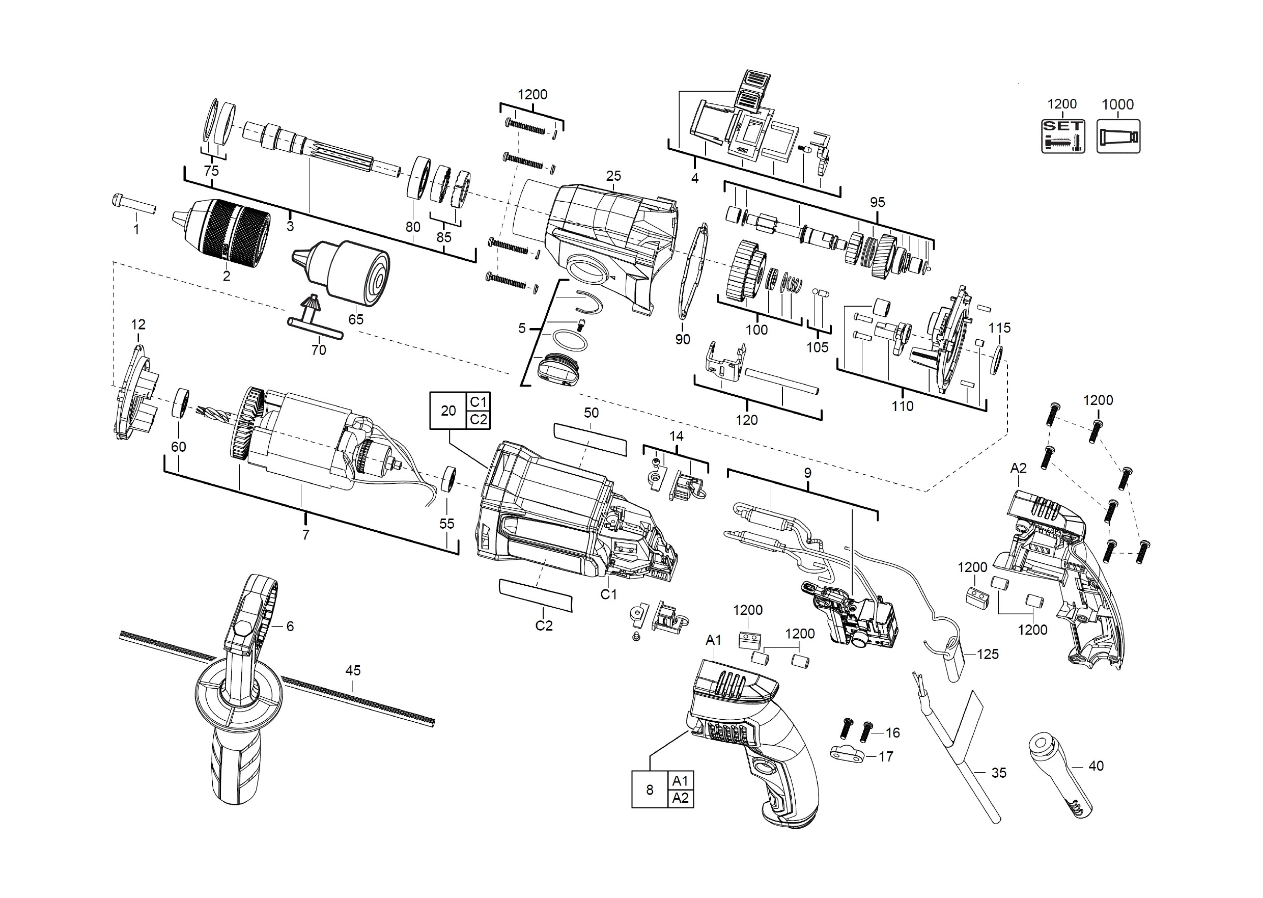 Pièces détachées Perceuse à percussions AEG SB2E 1100 RV - 447376
