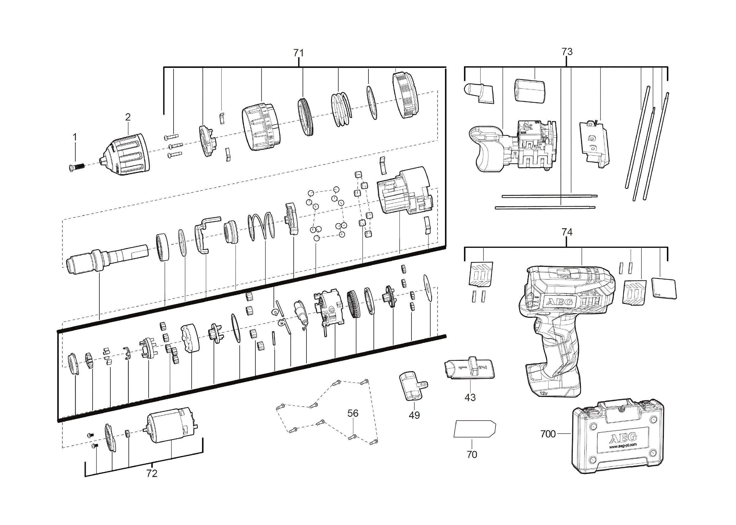 Pièces détachées Perceuse AEG BSB12G3LI-202C - 456614